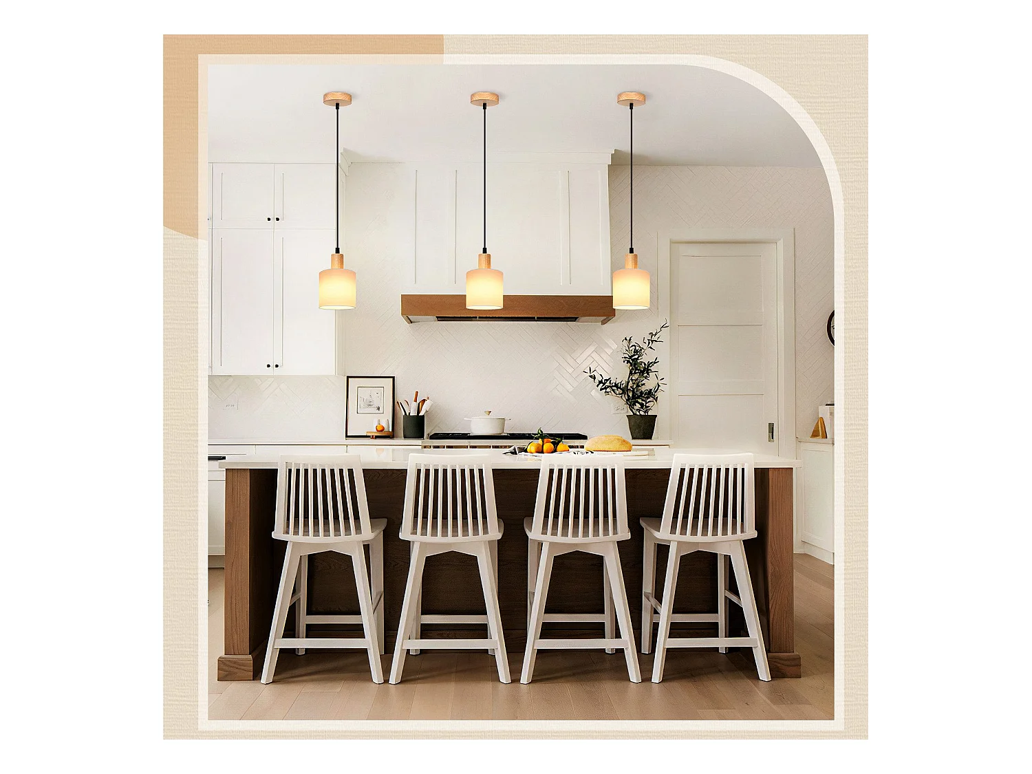 NETTLIFE Suspension bois blanc diamètre 173 cm E14 1 flamme lampe de salle à vintage rustique cuisine couloir lampe tissu pour salon restaurant