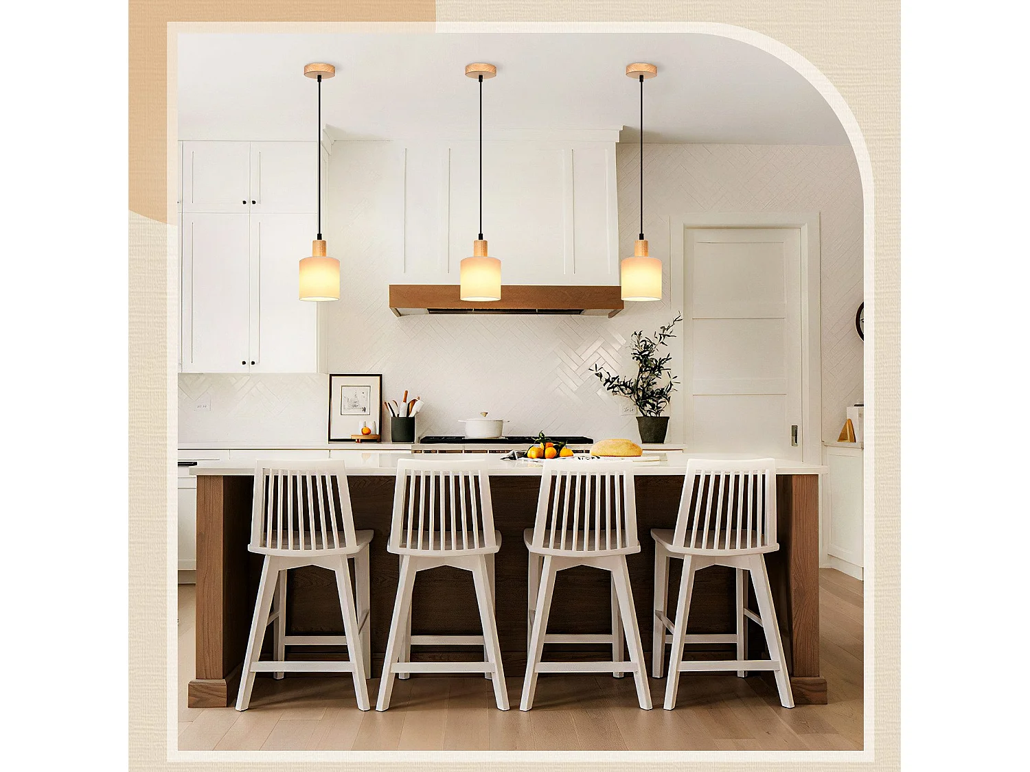 NETTLIFE Suspension bois blanc diamètre 173 cm E14 1 flamme lampe de salle à vintage rustique cuisine couloir lampe tissu pour salon restaurant