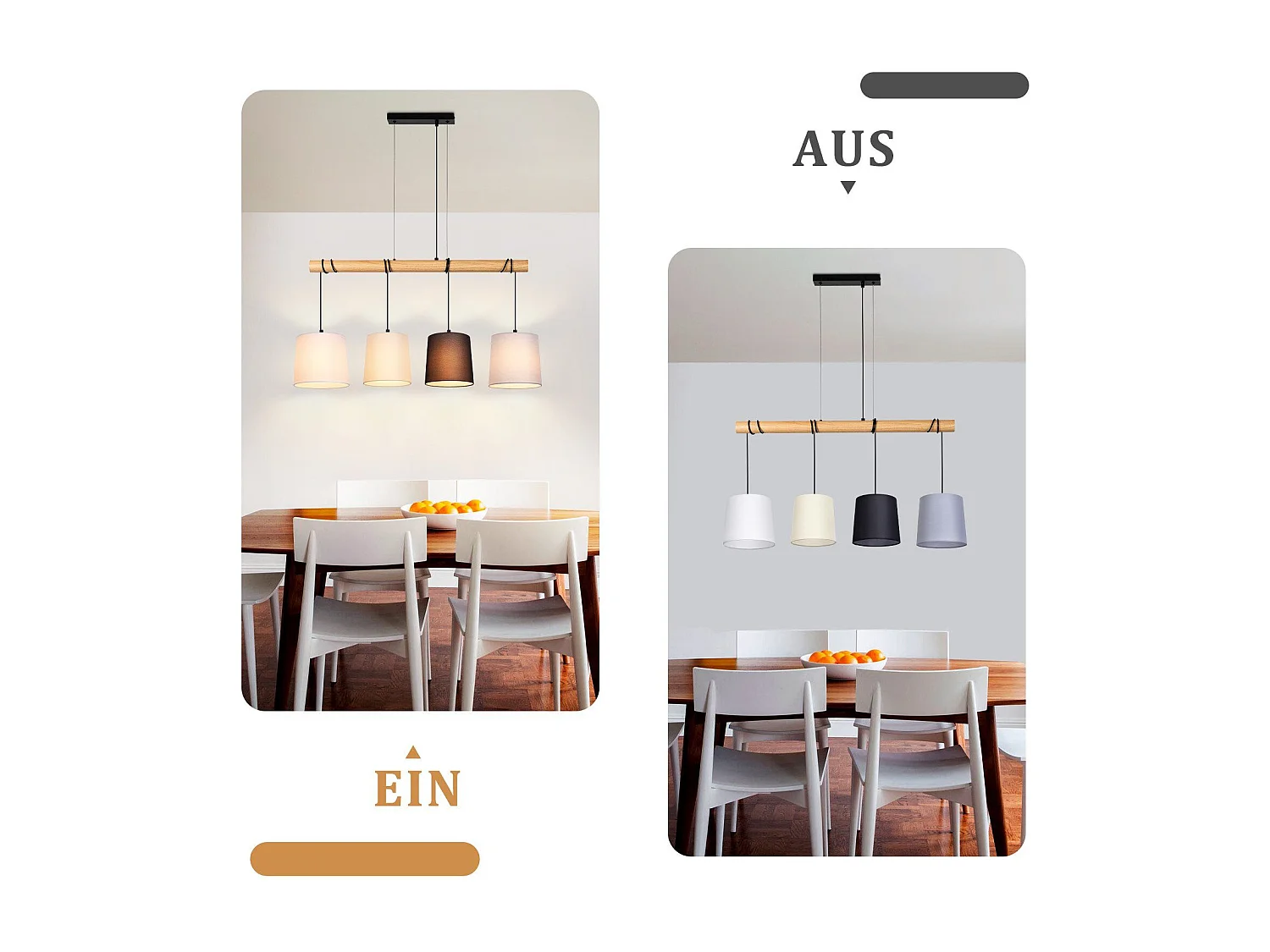 NETTLIFE Suspension 4 Ampoules E27 Vintage Diam.80cm multicolore Bois avec Tissu abat-jour pour Salle à Manger Salon Bureau