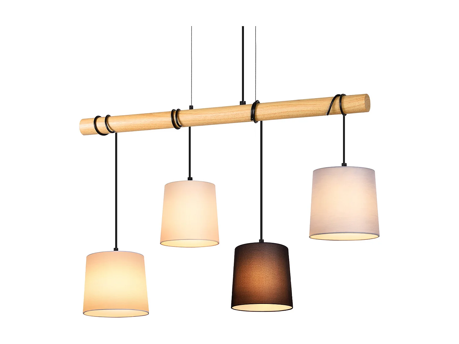 NETTLIFE Hanglamp vintage hout - 4xE27 - wit - metaal - stoffen kap - eetkamerlamp voor cafés woonkamer