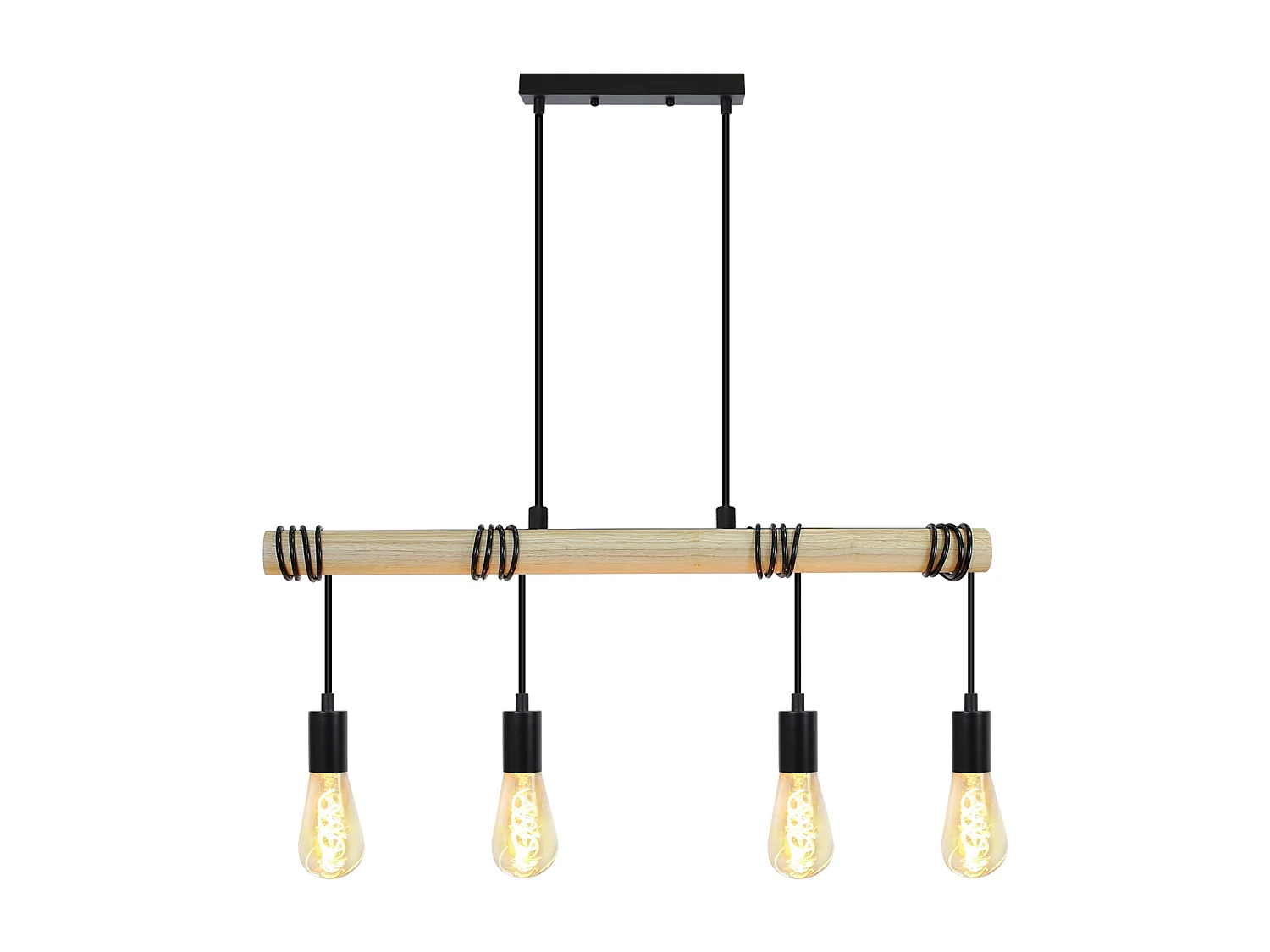 NETTLIFE Lámpara colgante de madera negra Diam.113cm E27  vintage retro 4 llamas lámpara de cocina industrial para  cocina sala de estar