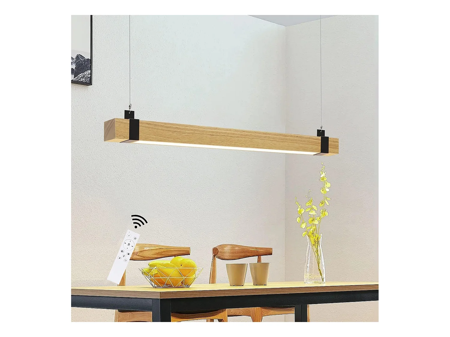 NETTLIFE Suspension LED Vintage Dimmable Diam.100CM Bois et Métal 19W Industrielle Lampe de Salle à Manger pour Salon Chambre Bureau