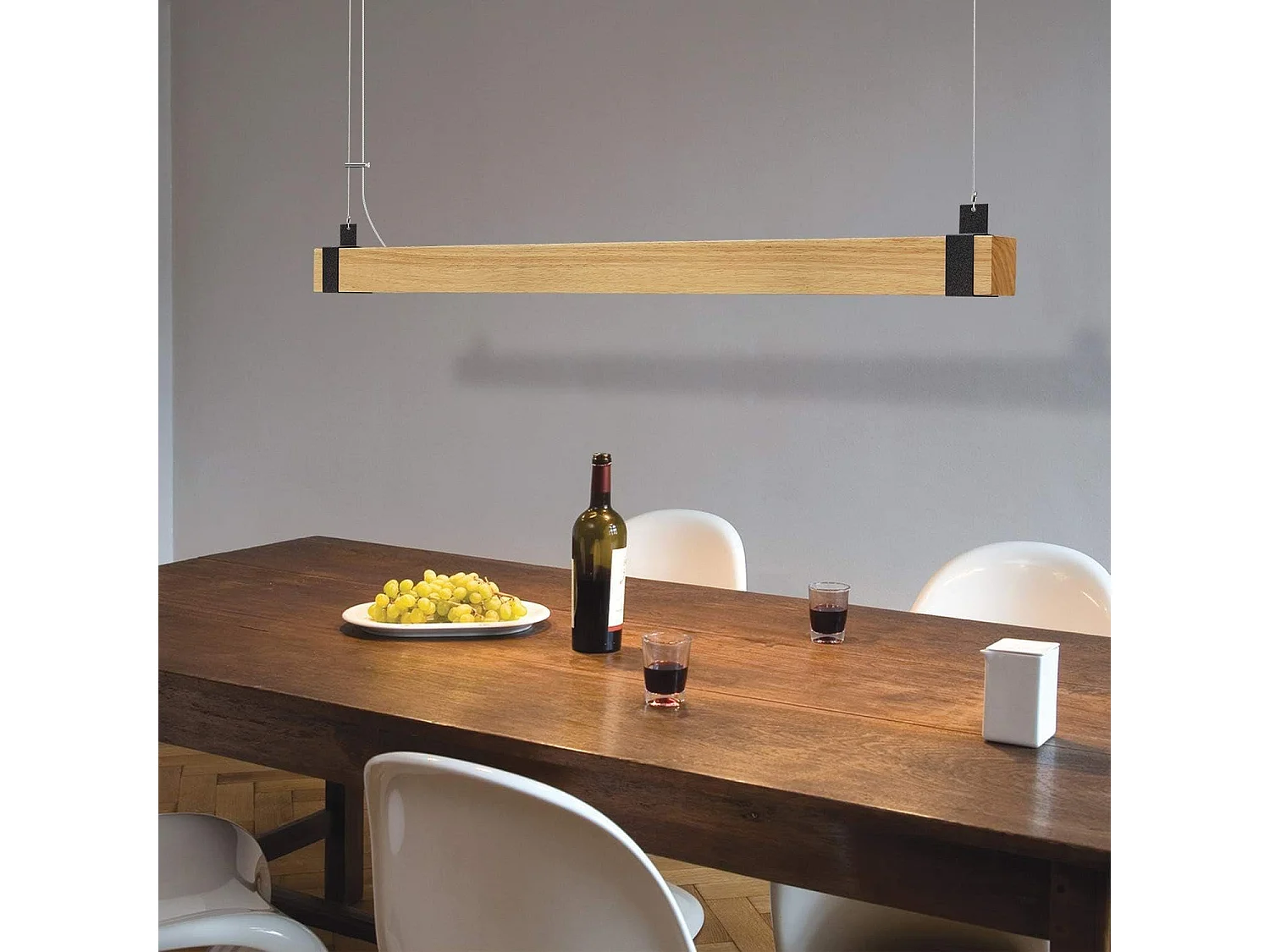 NEETLIFE LED Hanglamp hout - Vintage - dimbaar keukenlamp - 100CM eettafellamp - 17W industriële eetkamerlamp - voor woonkamer | slaapkamer | kantoor