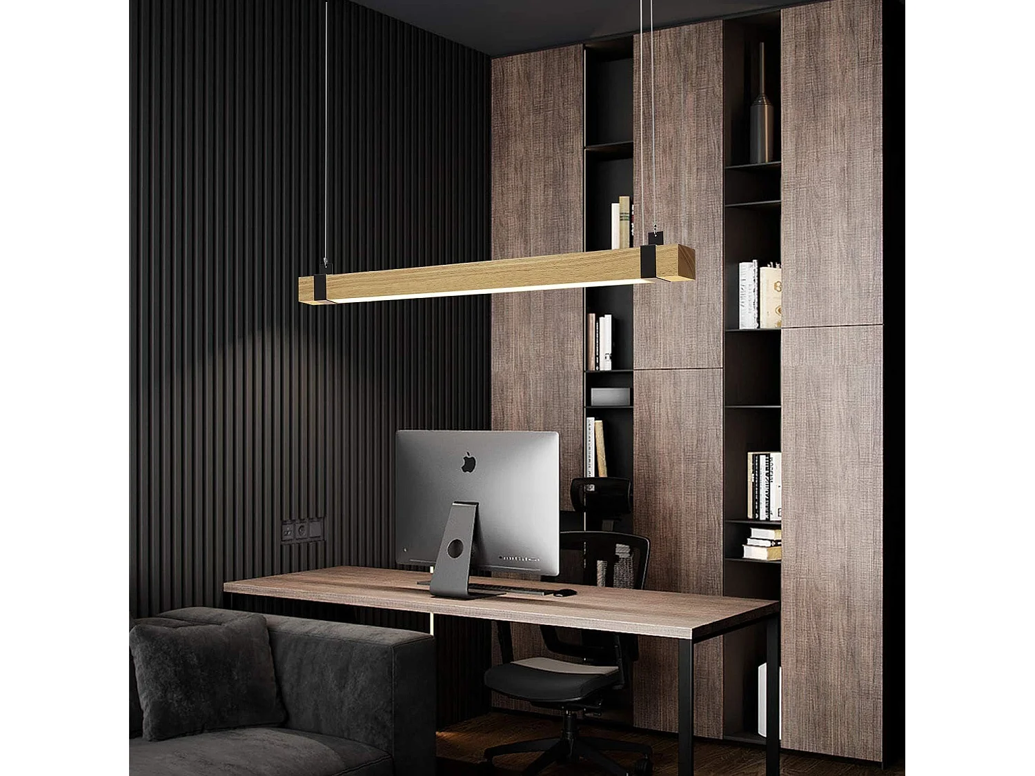 NEETLIFE LED Hanglamp hout - Vintage - dimbaar keukenlamp - 100CM eettafellamp - 17W industriële eetkamerlamp - voor woonkamer | slaapkamer | kantoor