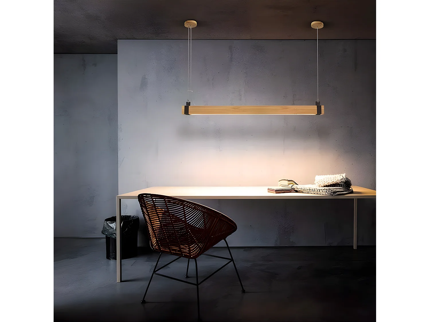 NETTLIFE Suspension LED Vintage Dimmable Diam.100CM Bois et Métal 19W Industrielle Lampe de Salle à Manger pour Salon Chambre Bureau