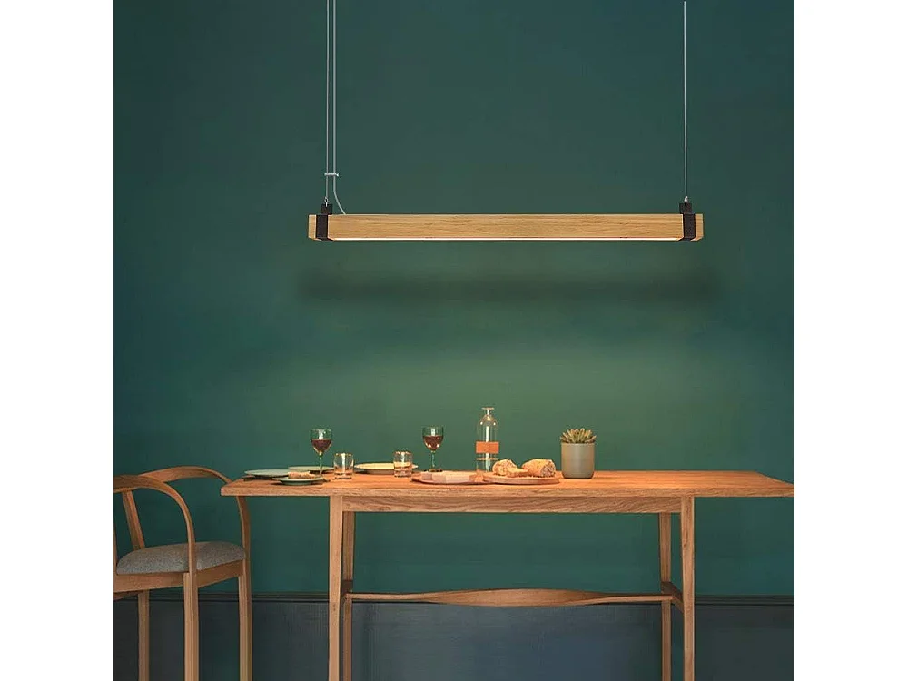 NETTLIFE Suspension LED Vintage Dimmable Diam.100CM Bois et Métal 19W Industrielle Lampe de Salle à Manger pour Salon Chambre Bureau