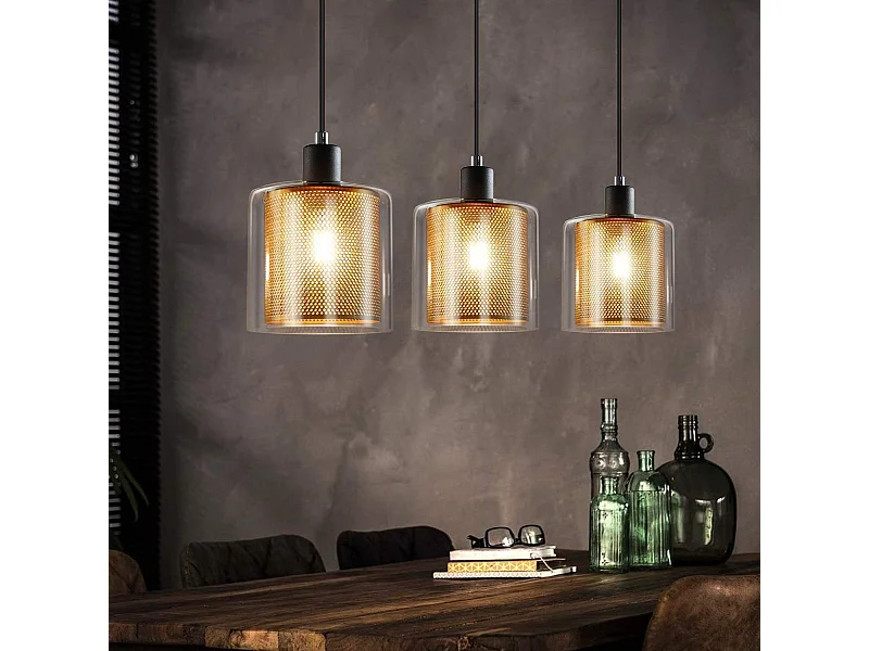 NETTLIFE Hanglamp - 3xE14 - zwart goud - vintage eettafel hanglamp - glas metalen eetkamerlamp - industriële hanglamp - voor woonkamer | studeerkamer | eetkamer