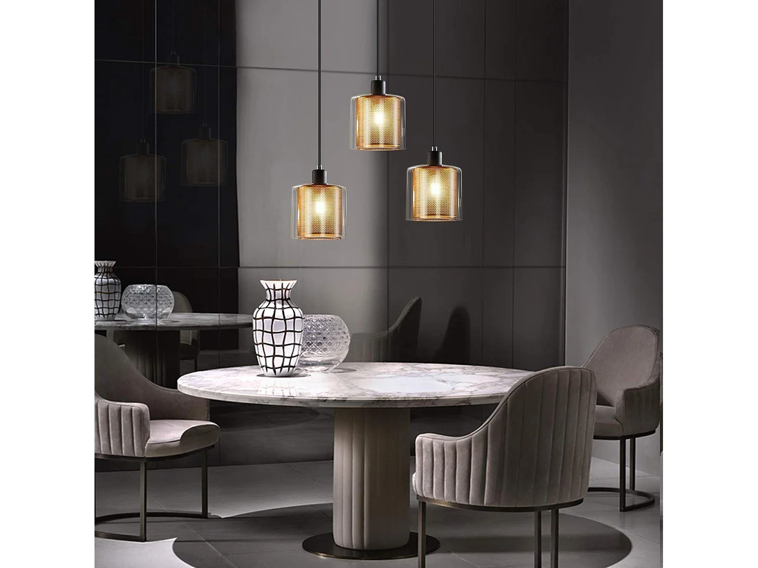 NETTLIFE Hanglamp - 3xE14 - zwart goud - vintage eettafel hanglamp - glas metalen eetkamerlamp - industriële hanglamp - voor woonkamer | studeerkamer | eetkamer