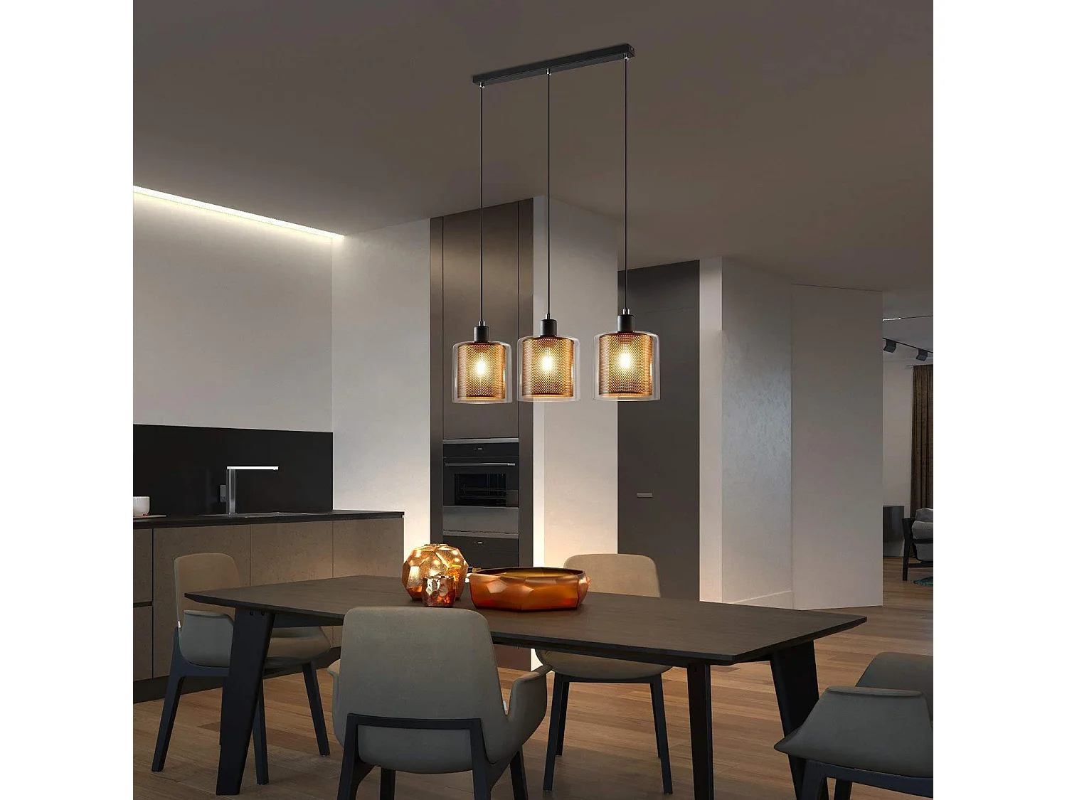 NETTLIFE Hanglamp - 3xE14 - zwart goud - vintage eettafel hanglamp - glas metalen eetkamerlamp - industriële hanglamp - voor woonkamer | studeerkamer | eetkamer