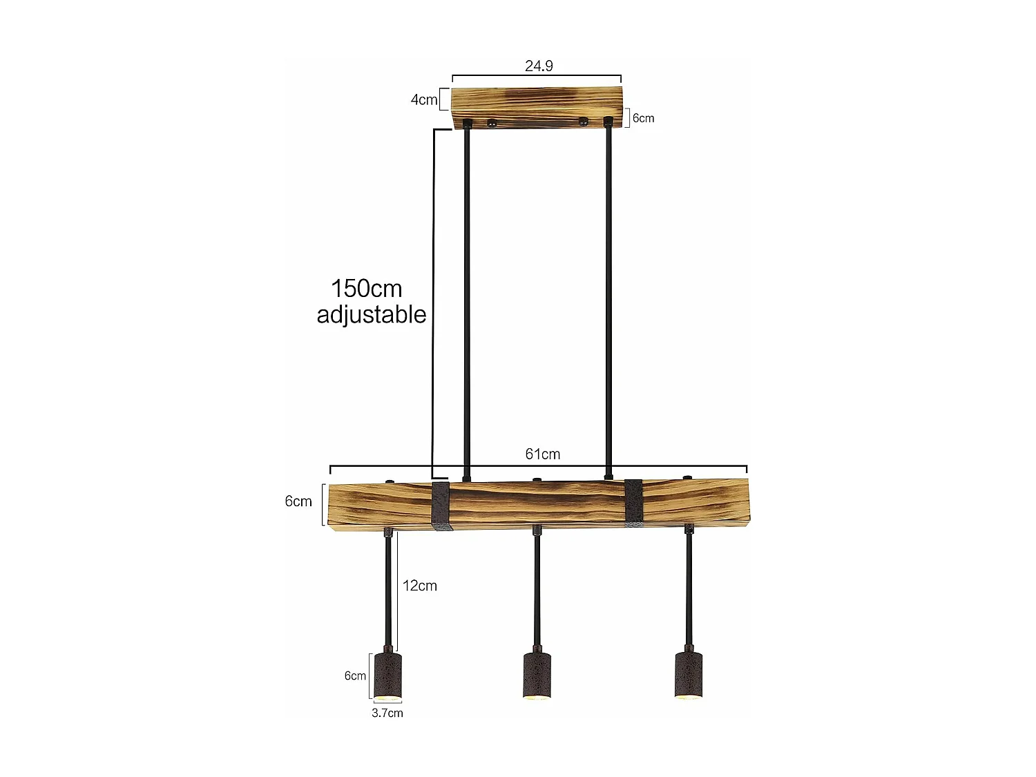 NETTLIFE Suspension 3xE27 rétro Diam.61cm vintage en poutres en bois Hauteur Réglable max.25W pour salle à manger Salon