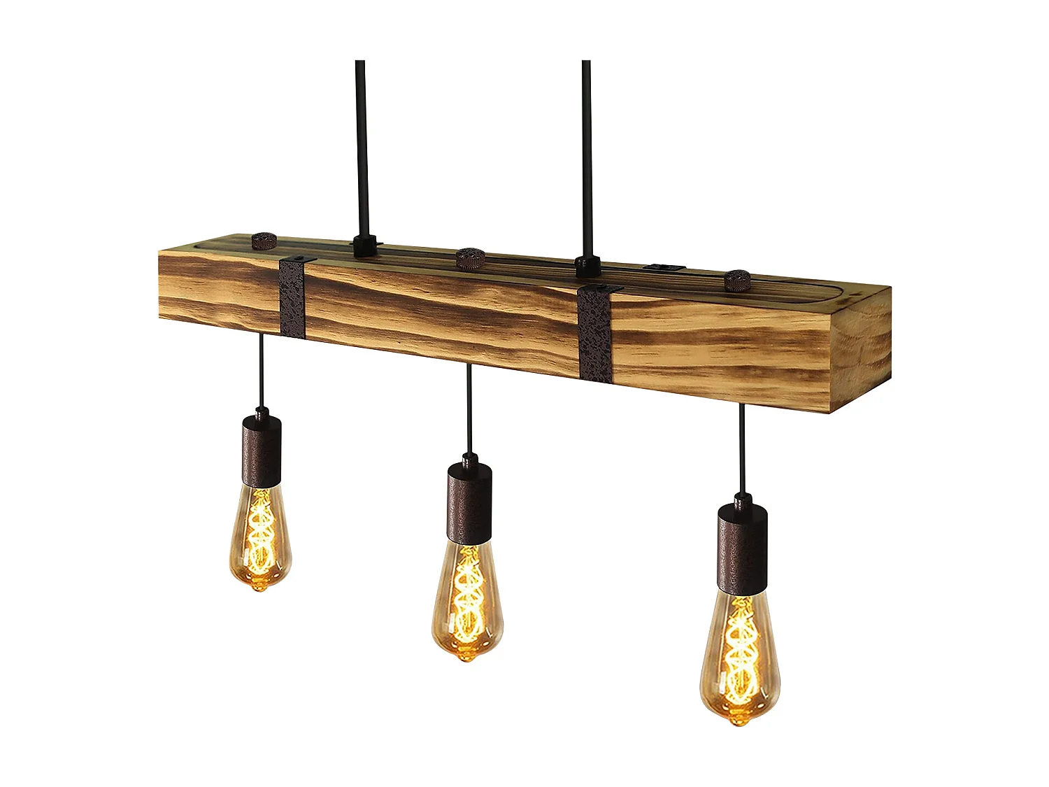 NETTLIFE Suspension 3xE27 rétro Diam.61cm vintage en poutres en bois Hauteur Réglable max.25W pour salle à manger Salon