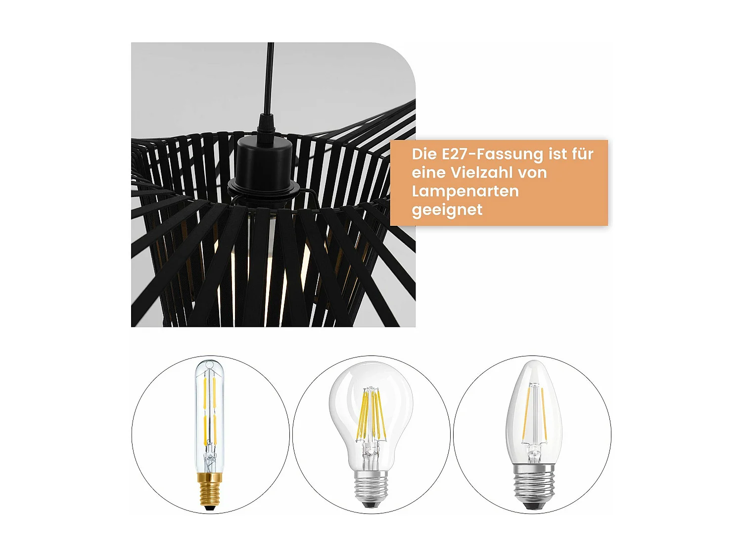 NETTLIFE Suspension Moderne E27 Noir Diam.80cm Design Chapeau Polycarbonate Max.40W pour Salon salle à manger cuisine, sans Ampoule