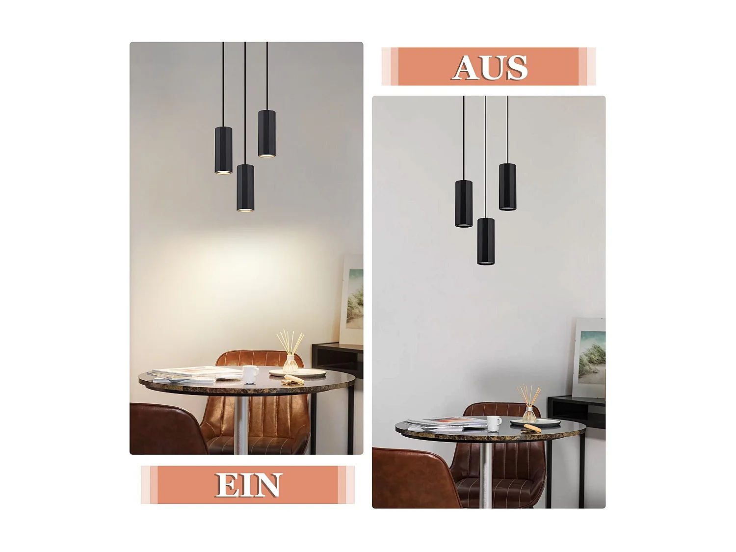 NETTLIFE Suspension métal noir Diam.20 cm GU10 3 flammes table à manger salon salle à manger moderne lampe industrielle pour intérieur cuisine