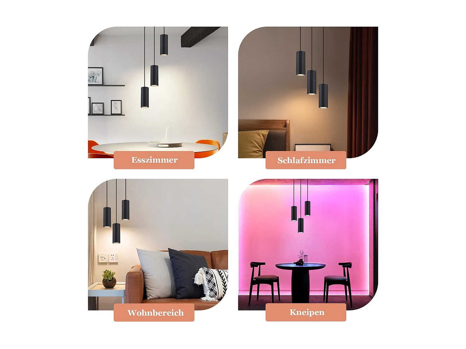 NETTLIFE Suspension métal noir Diam.20 cm GU10 3 flammes table à manger salon salle à manger moderne lampe industrielle pour intérieur cuisine