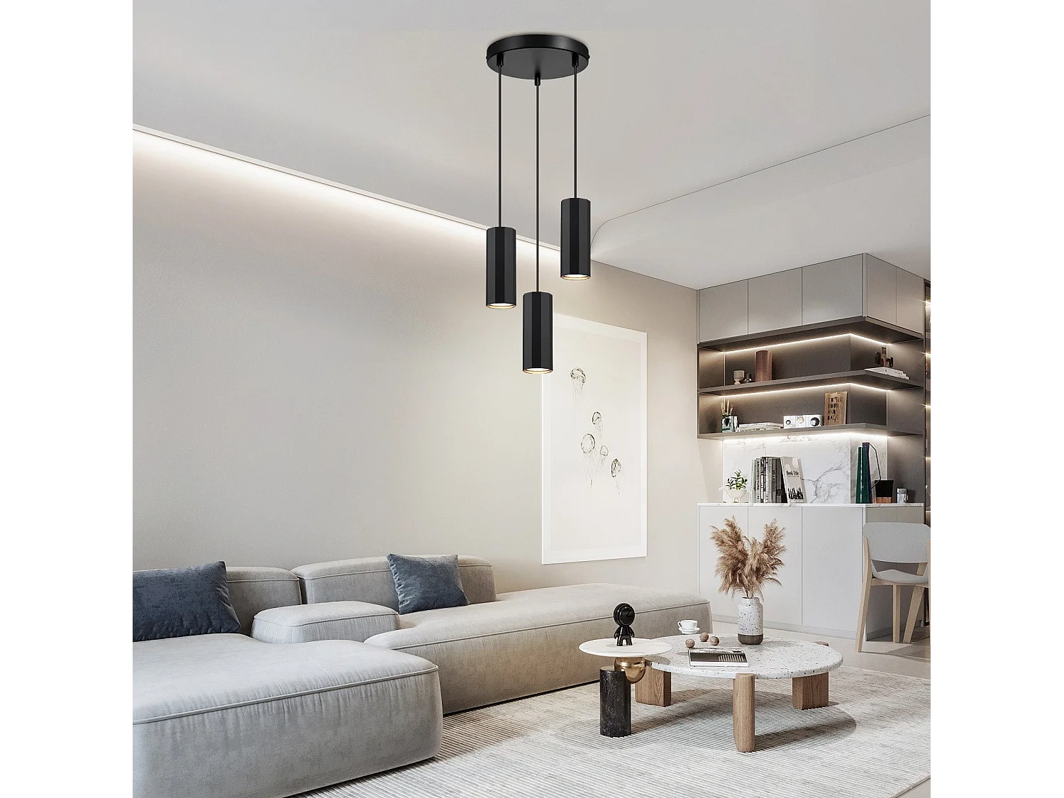 Nettlife Suspension métal noir Diam.20 cm GU10 3 flammes table à manger salon salle à manger moderne lampe industrielle pour intérieur cuisine – Design moderne
