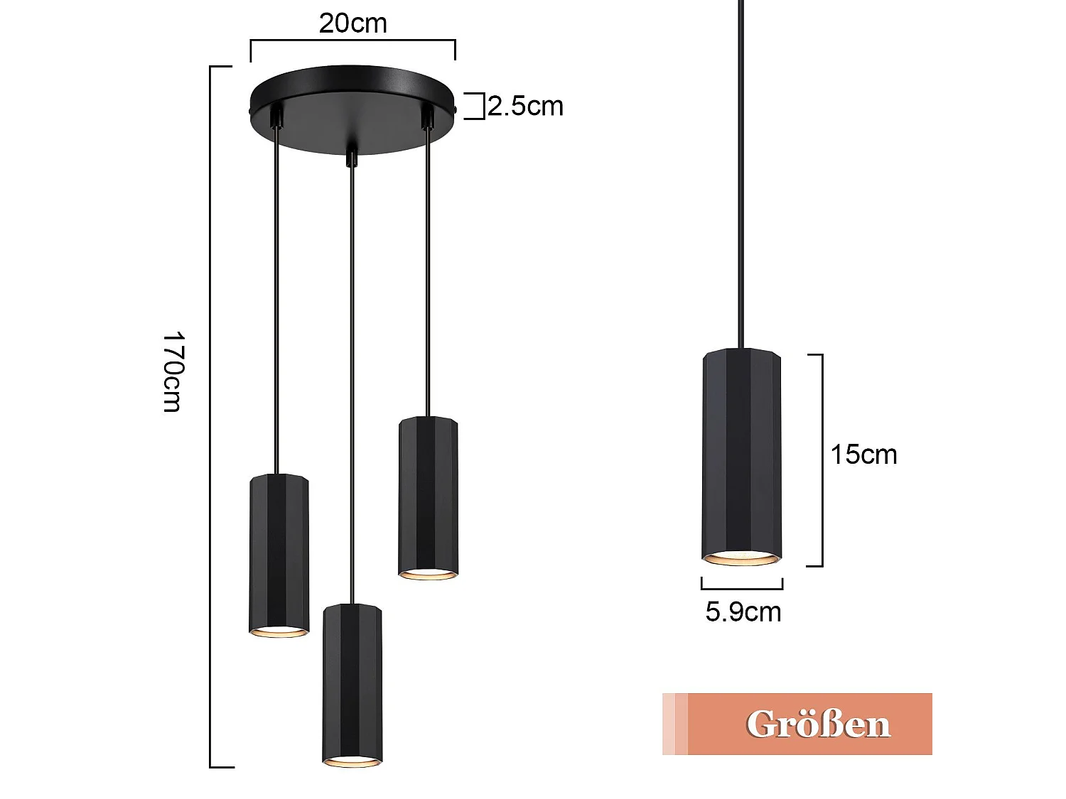 Nettlife Suspension métal noir Diam.20 cm GU10 3 flammes table à manger salon salle à manger moderne lampe industrielle pour intérieur cuisine – Design moderne
