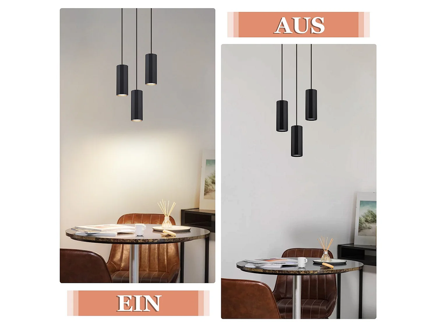 Nettlife Suspension métal noir Diam.20 cm GU10 3 flammes table à manger salon salle à manger moderne lampe industrielle pour intérieur cuisine – Design moderne