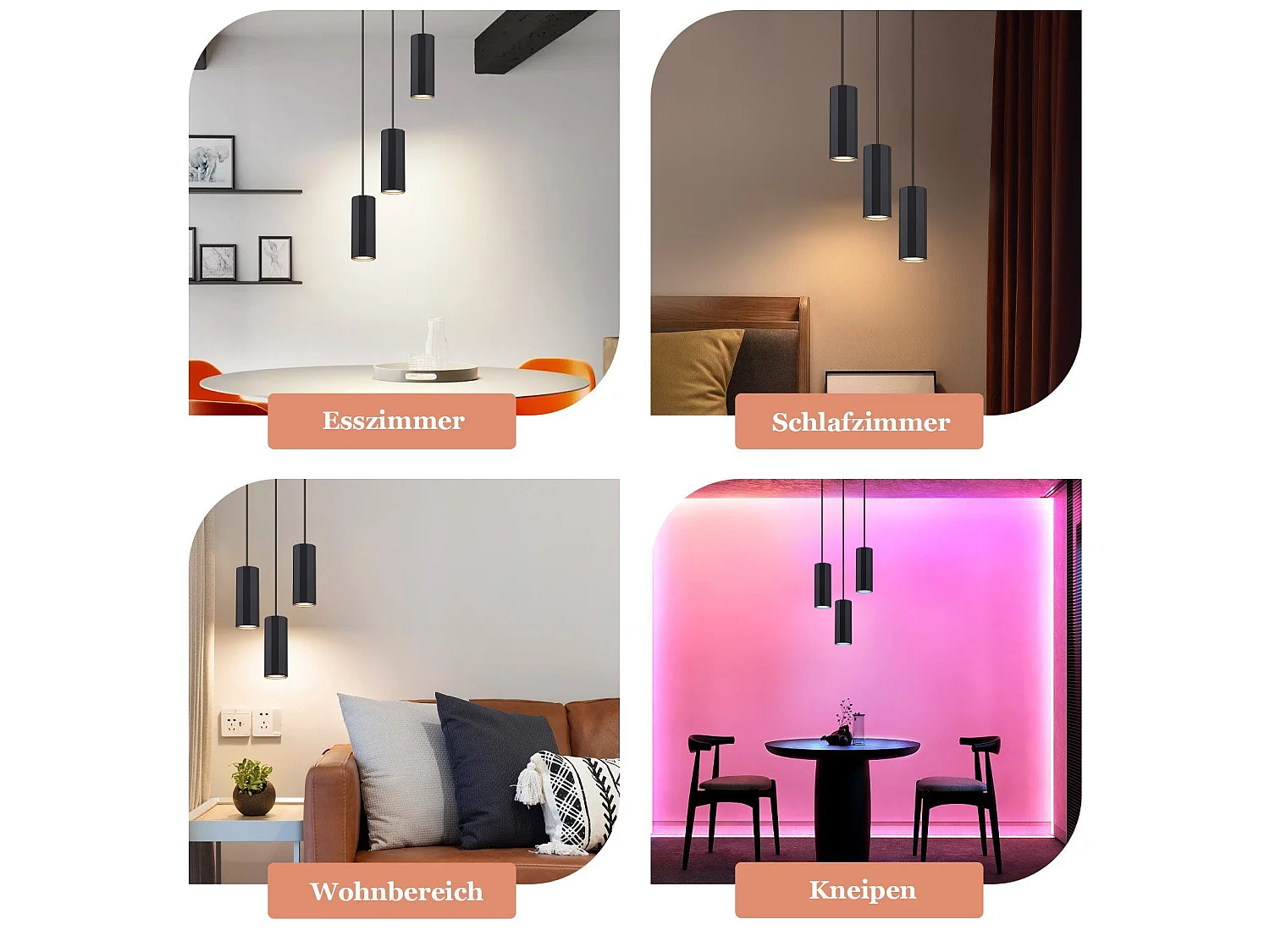 Nettlife Suspension métal noir Diam.20 cm GU10 3 flammes table à manger salon salle à manger moderne lampe industrielle pour intérieur cuisine – Design moderne