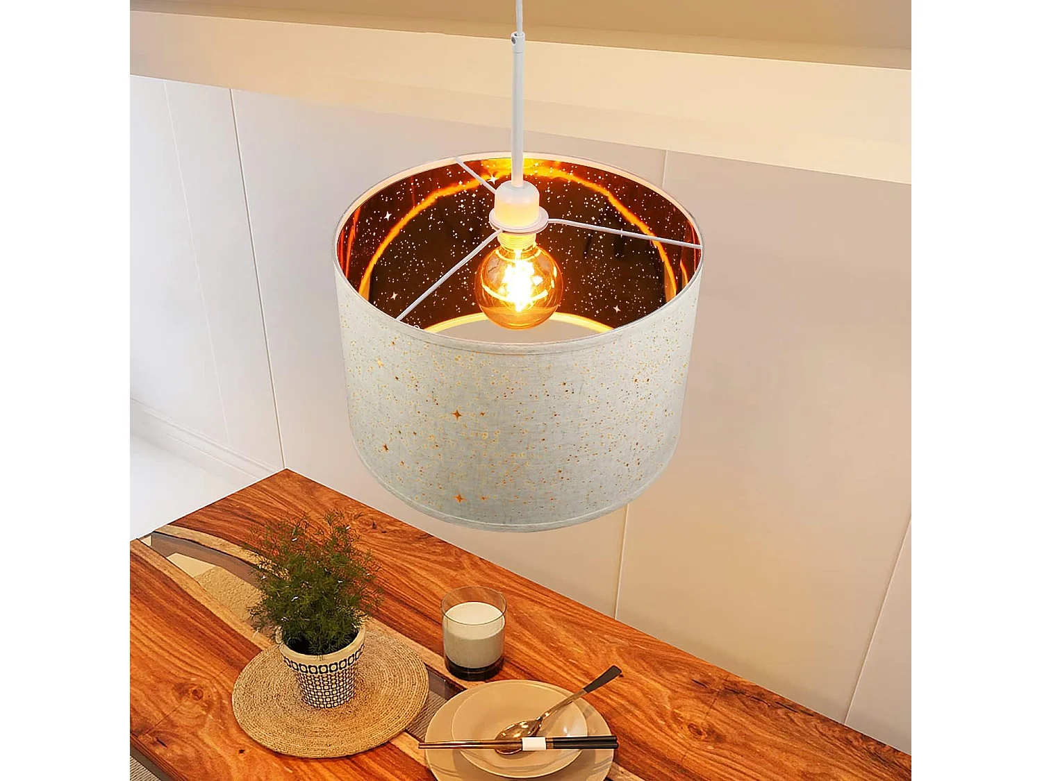 NETTLIFE Hanglamp E27 fitting wit Moderne hanglamp met stoffen lampenkap hanglamp in sterrenhemel  eetkamerlamp Ø38CM voor slaapkamer woonkamer zonder gloeilampen