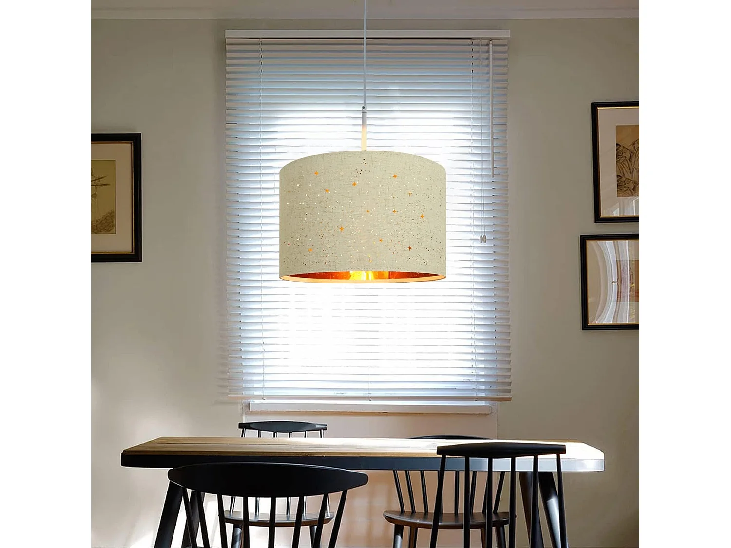 NETTLIFE Hanglamp E27 fitting wit Moderne hanglamp met stoffen lampenkap hanglamp in sterrenhemel  eetkamerlamp Ø38CM voor slaapkamer woonkamer zonder gloeilampen