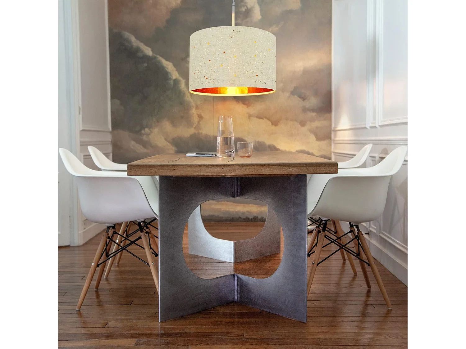 NETTLIFE Hanglamp E27 fitting wit Moderne hanglamp met stoffen lampenkap hanglamp in sterrenhemel  eetkamerlamp Ø38CM voor slaapkamer woonkamer zonder gloeilampen