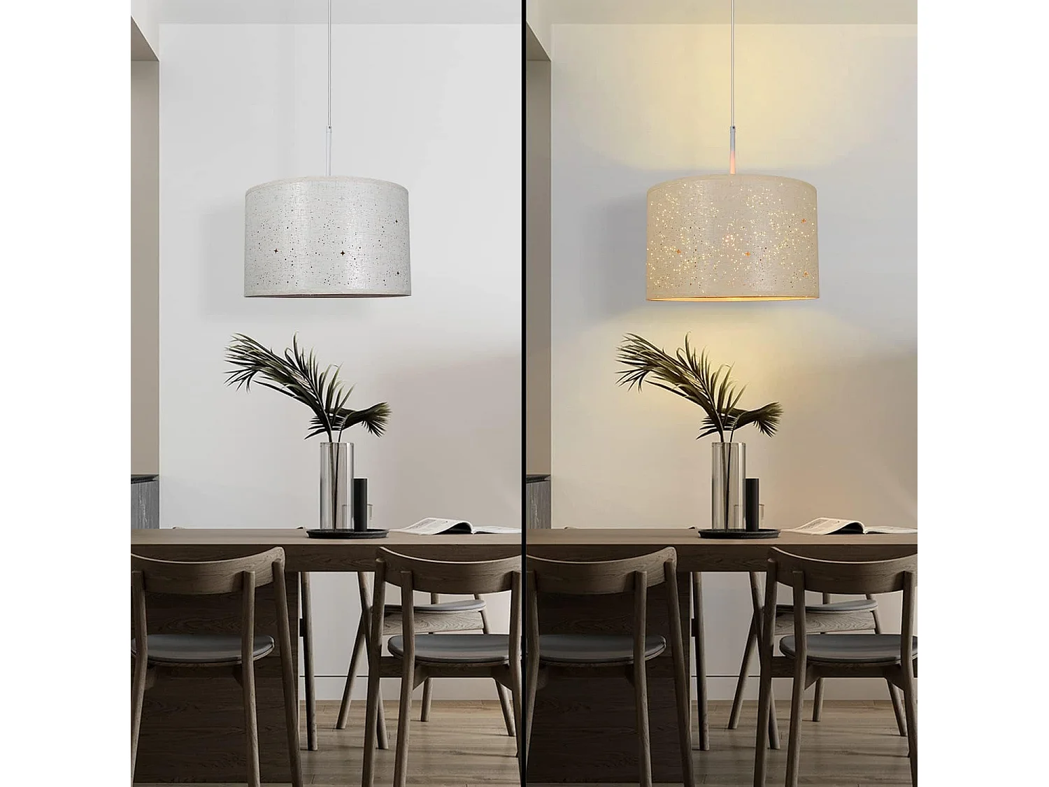 NETTLIFE suspension métal blanc Diam.38cm E27 38CM moderne avec abat-jour en tissu douille design ciel étoilé pour chambre salon - sans ampoule