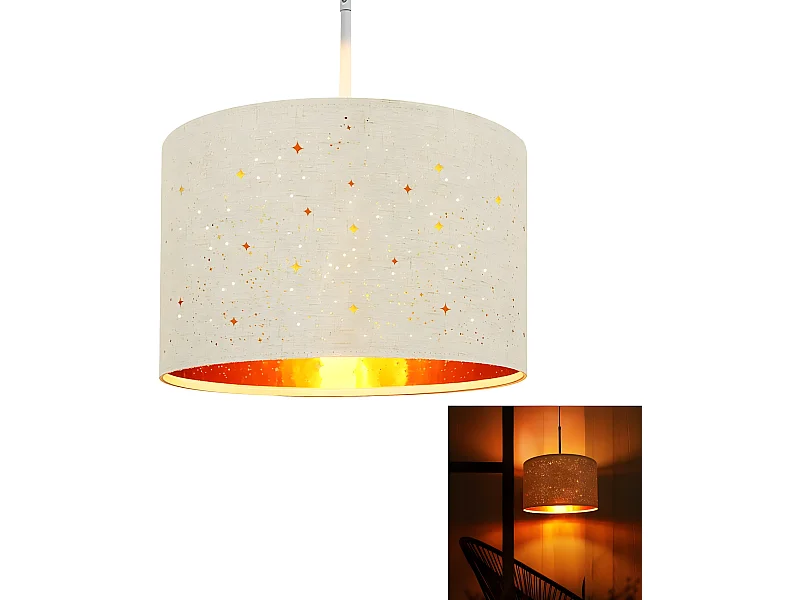 NETTLIFE Hanglamp E27 fitting wit Moderne hanglamp met stoffen lampenkap hanglamp in sterrenhemel  eetkamerlamp Ø38CM voor slaapkamer woonkamer zonder gloeilampen
