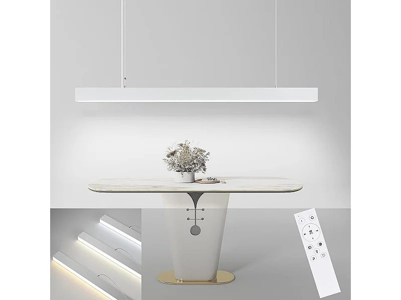 NETTLIFE Lampa wisząca LED 32W biała średnica 107CM nowoczesna aluminiowa ściemnialna regulowana wysokość z długą liniową konstrukcją do jadalni