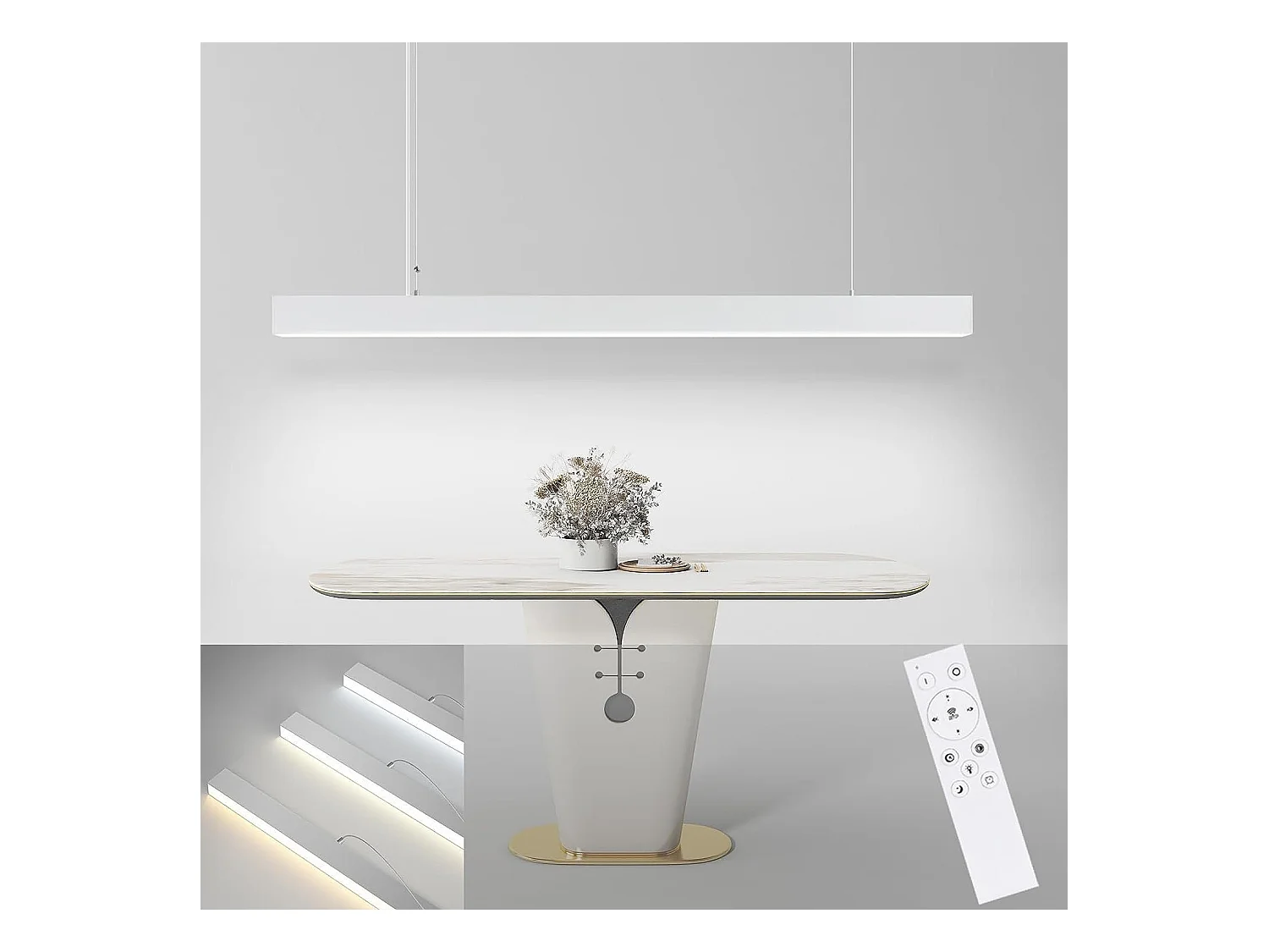 NETTLIFE Suspension LED 32W Blanc Diam.107CM Moderne Aluminium Dimmable Hauteur Réglable avec Longue Conception Linéaire pour Salle à Manger