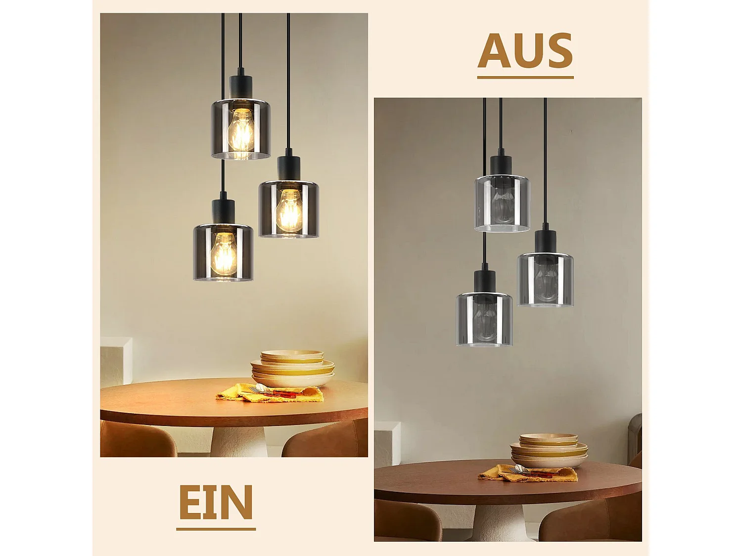 NETTLIFE Czarna szklana lampa wisząca Diam.26cm E27 salon 3 żarówki Vintage lampa do jadalni lampa przemysłowa z regulacją wysokości