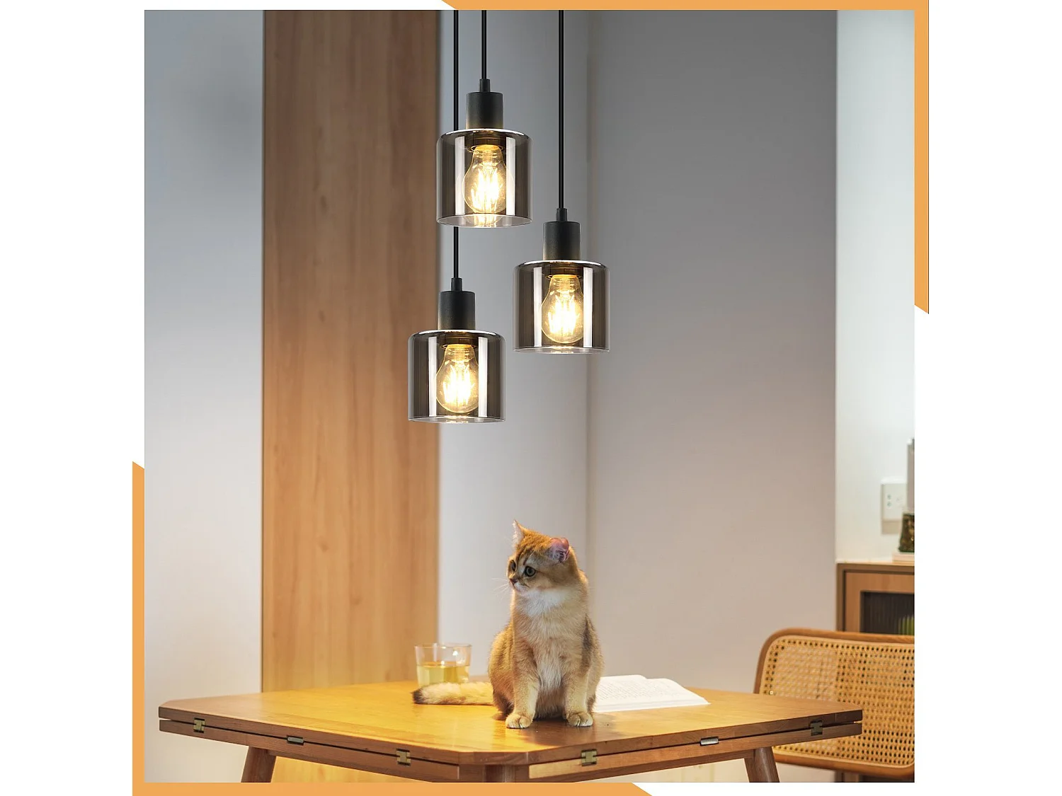 NETTLIFE Czarna szklana lampa wisząca Diam.26cm E27 salon 3 żarówki Vintage lampa do jadalni lampa przemysłowa z regulacją wysokości