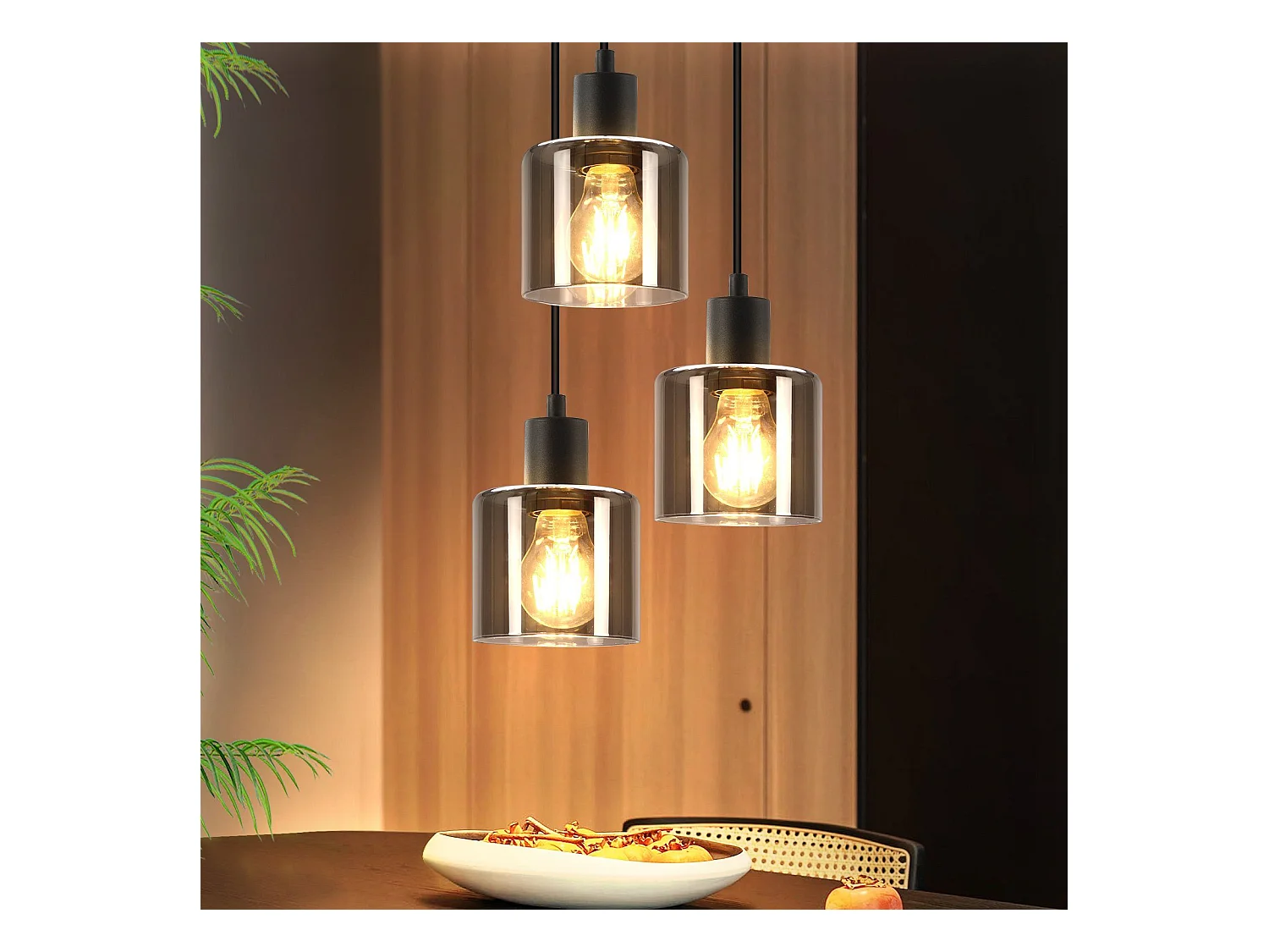 NETTLIFE Hanglamp E27 fitting 3-Lichts Bernstein rond Glas Vintage Eettafellamp 26cm Industriele Eetkamerlamp voor voor Keuken | Woonkamer | Hal | Kantoor