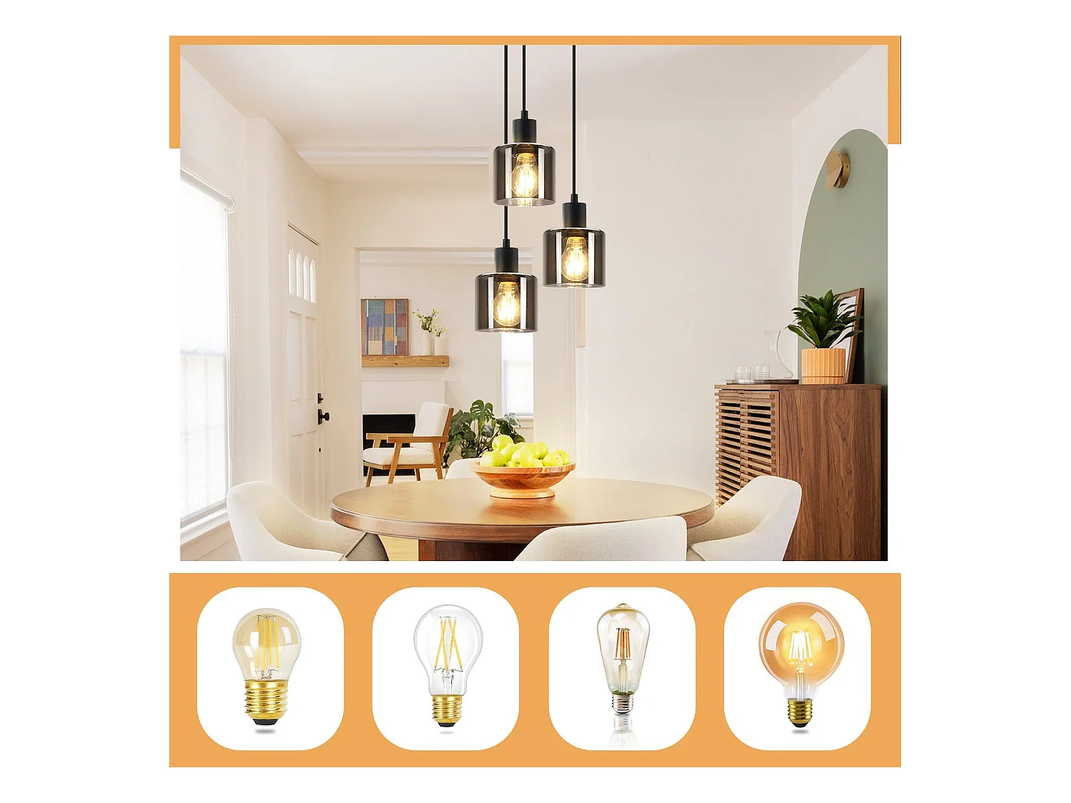 NETTLIFE Suspension Verre Noir Diam.26cm E27 Salon 3 Ampoules Lampe de Salle à Manger Vintage Lampe à Industrielle Réglable en Hauteur