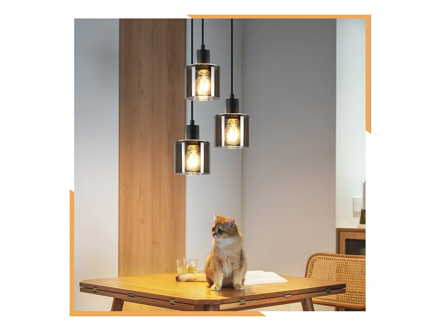 NETTLIFE Suspension Verre Noir Diam.26cm E27 Salon 3 Ampoules Lampe de Salle à Manger Vintage Lampe à Industrielle Réglable en Hauteur