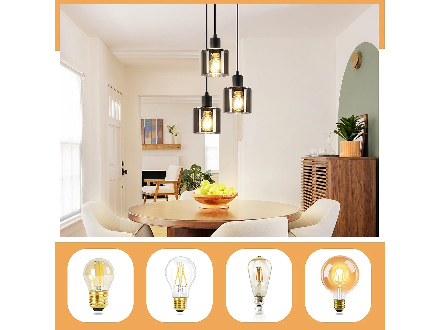 NETTLIFE Suspension Verre Noir Diam.26cm E27 Salon 3 Ampoules Lampe de Salle à Manger Vintage Lampe à Industrielle Réglable en Hauteur