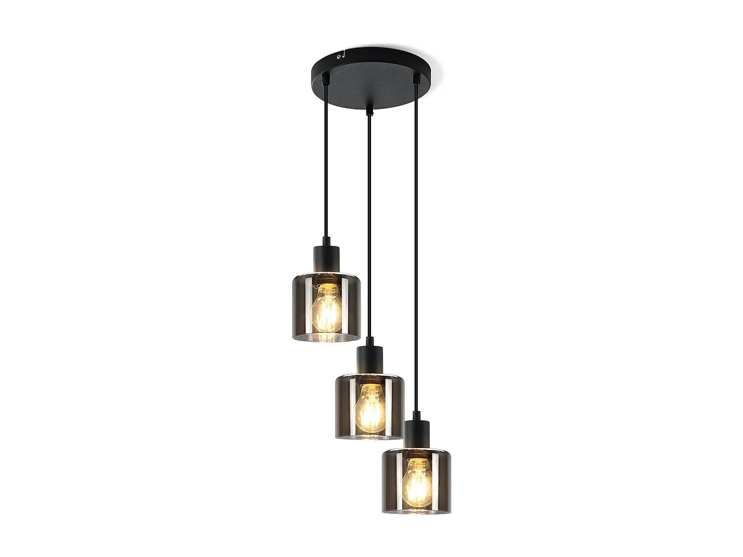 NETTLIFE Suspension Verre Noir Diam.26cm E27 Salon 3 Ampoules Lampe de Salle à Manger Vintage Lampe à Industrielle Réglable en Hauteur