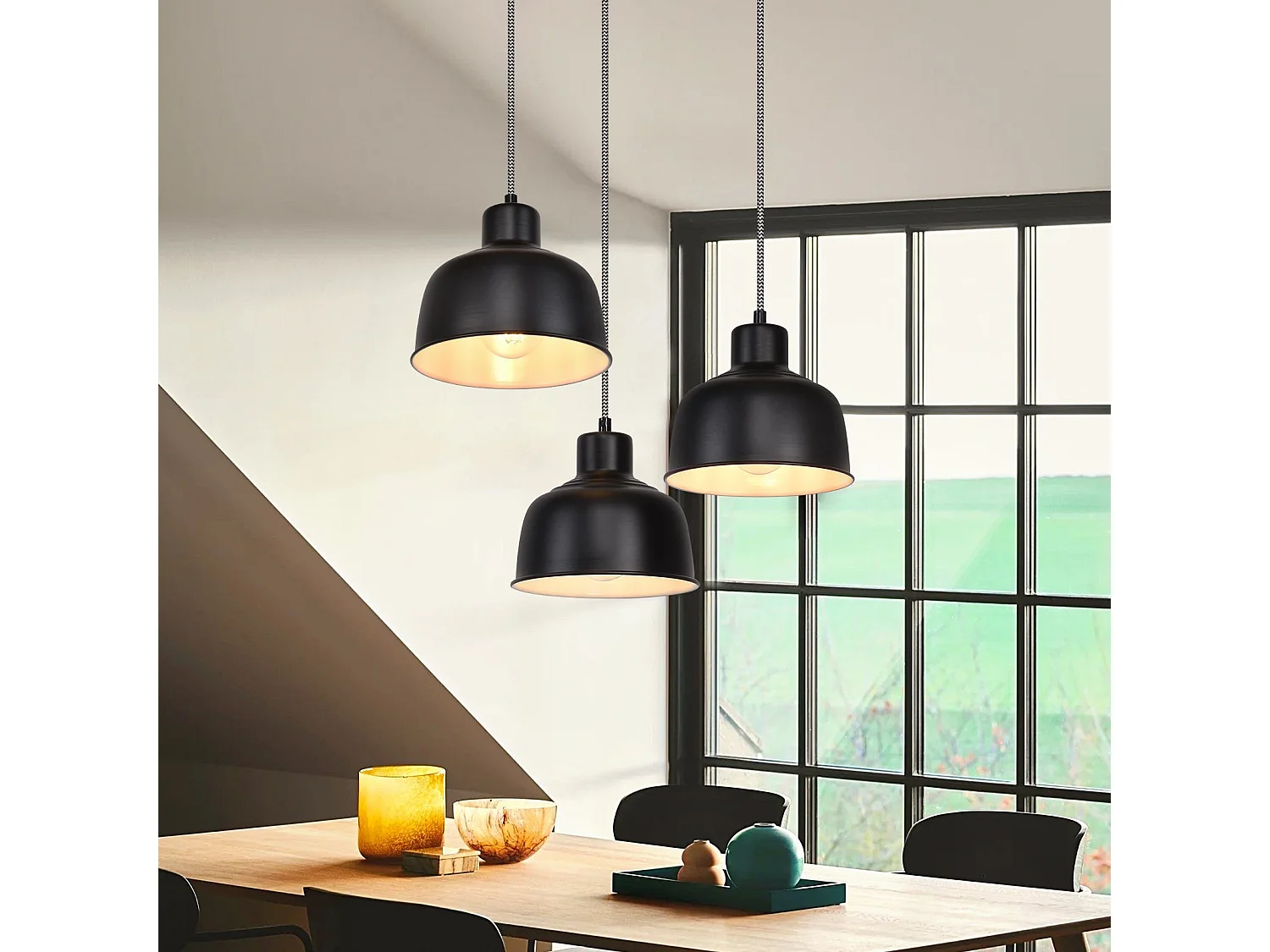 NETTLIFE Metall Pendelleuchte Diam.17,8cm E27 Schwarz Vintage Industrie Retro Küchenlampe 3 Flammig für Esszimmer Schlafzimmer Wohnzimmer Küche Hotel