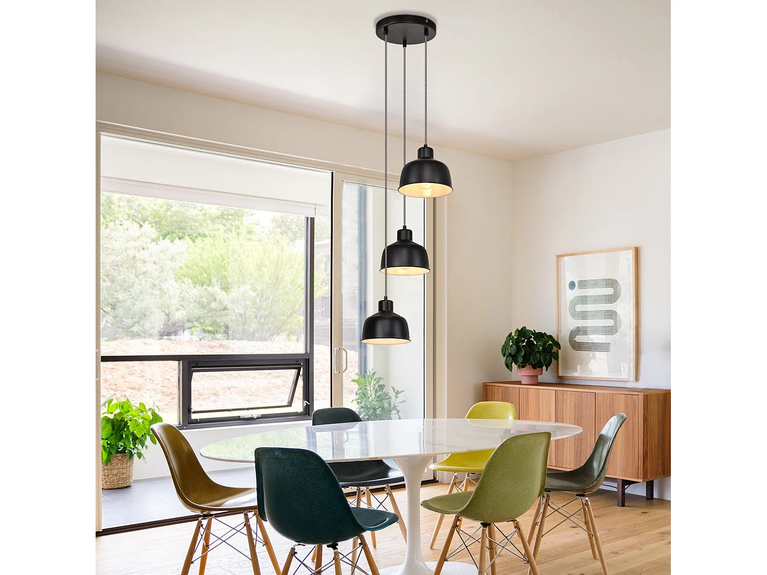 NETTLIFE Metall Pendelleuchte Diam.17,8cm E27 Schwarz Vintage Industrie Retro Küchenlampe 3 Flammig für Esszimmer Schlafzimmer Wohnzimmer Küche Hotel