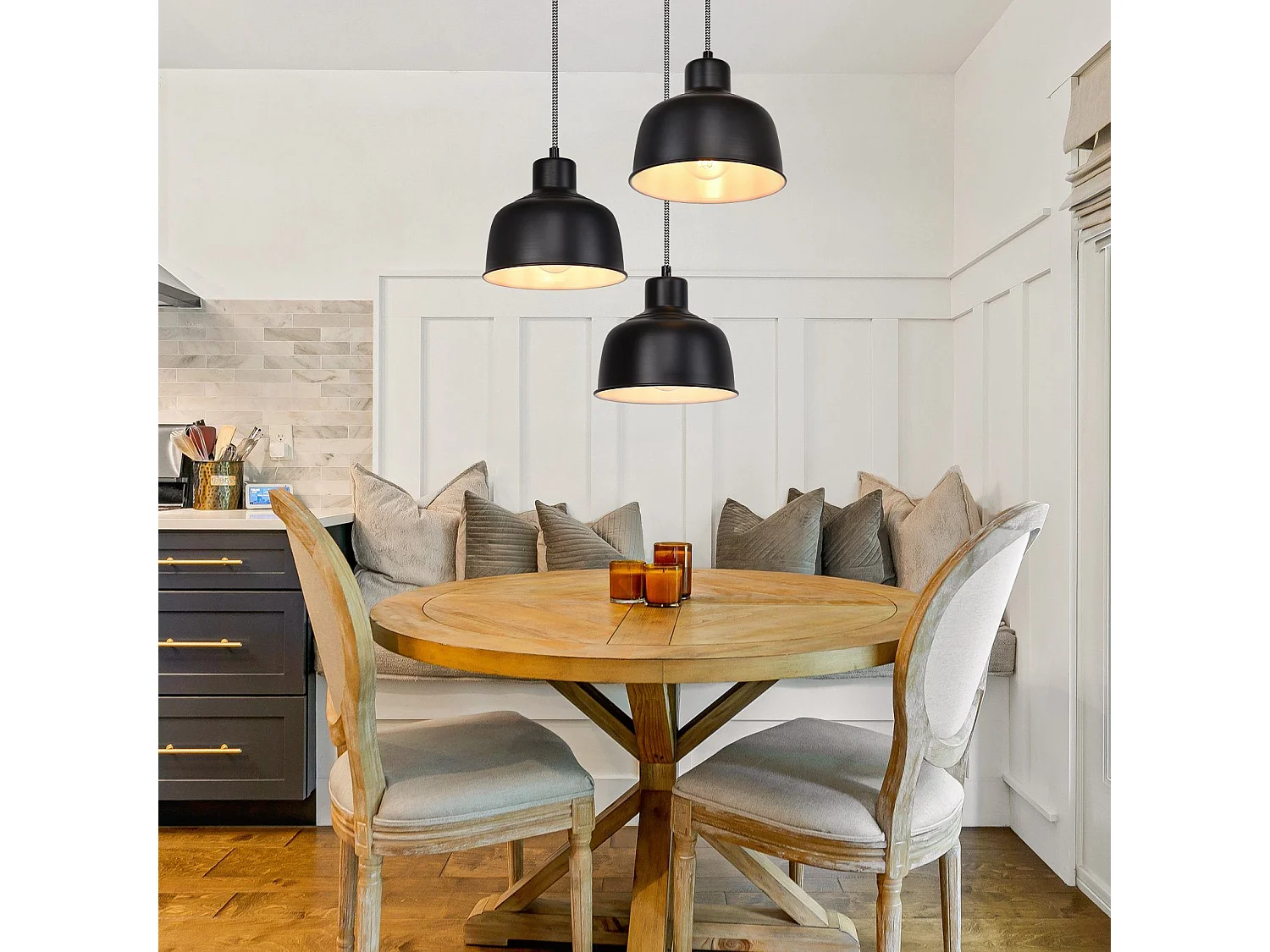 NETTLIFE Metall Pendelleuchte Diam.17,8cm E27 Schwarz Vintage Industrie Retro Küchenlampe 3 Flammig für Esszimmer Schlafzimmer Wohnzimmer Küche Hotel