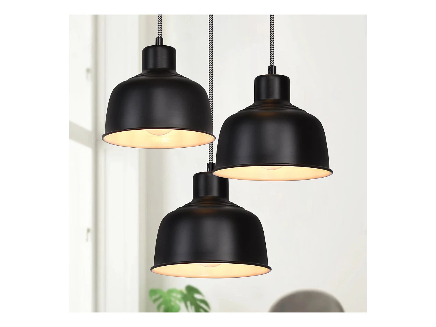 NETTLIFE Suspension Métal Diam.17,8 cm E27 Noir Vintage Industriel Rétro Cuisine Lampe 3 Ampoules pour Salle à Manger Chambre Salon Cuisine Hôtel