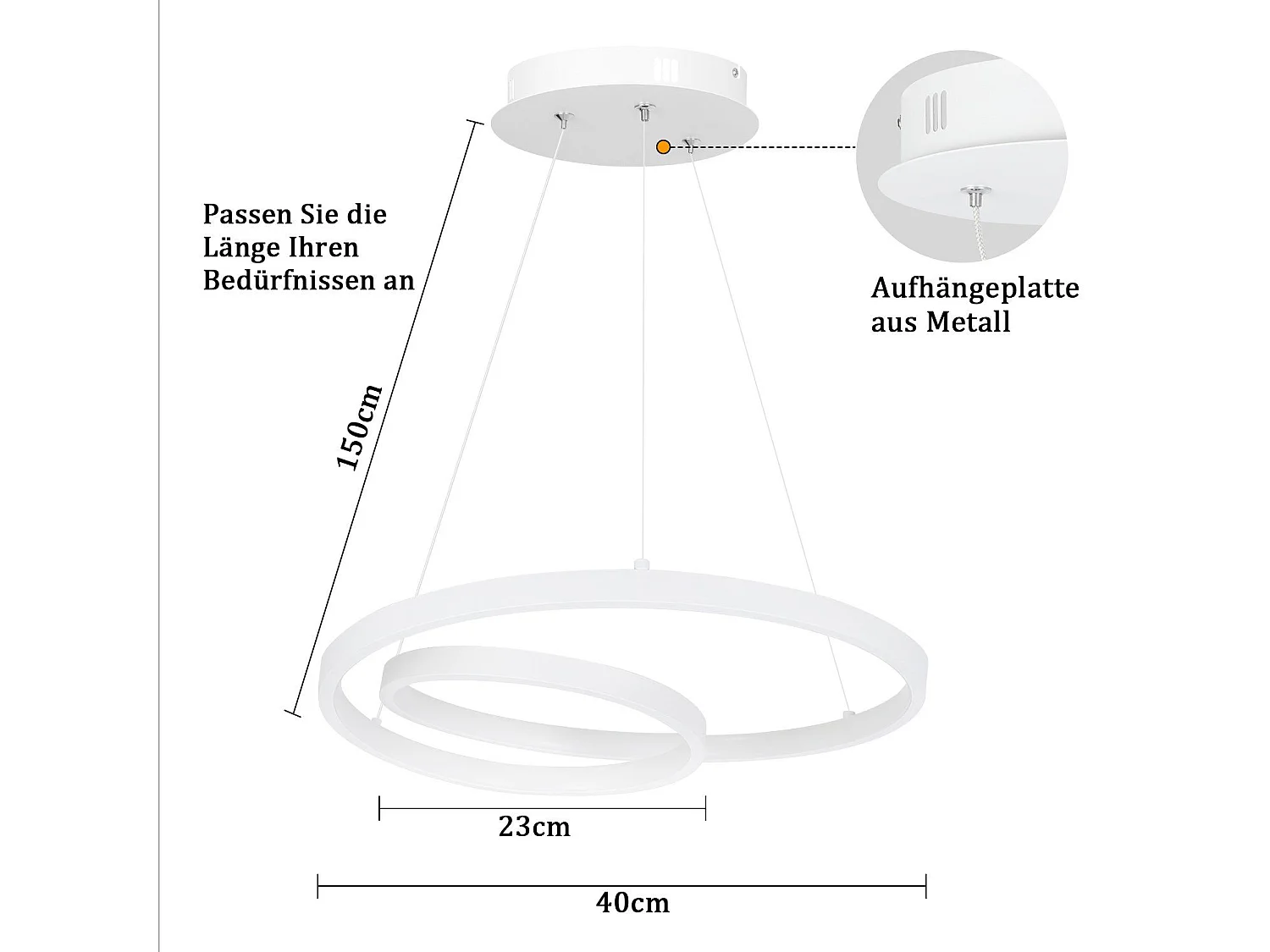 NETTLIFE Nowoczesna lampa wisząca LED żelazna 34W biała średnica 40cm z możliwością przyciemniania kreatywny projekt do salonu sypialnia kuchnia jadalnia