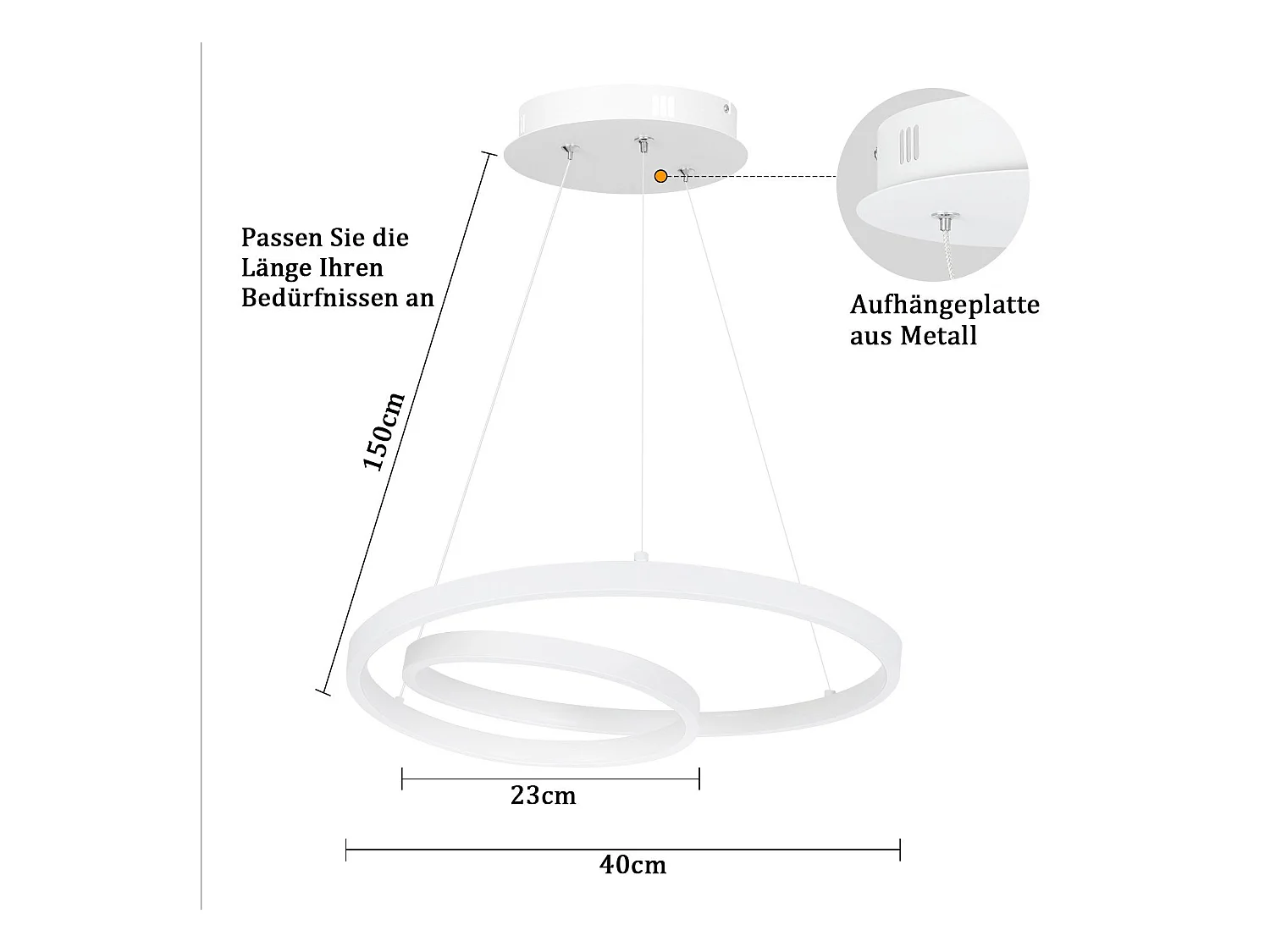 NETTLIFE LED Hanglamp - Moderne - Wit - 40CM - Dimbare - eetkamerlamp met afstandsbediening - voor woonkamer slaapkamer keuken
