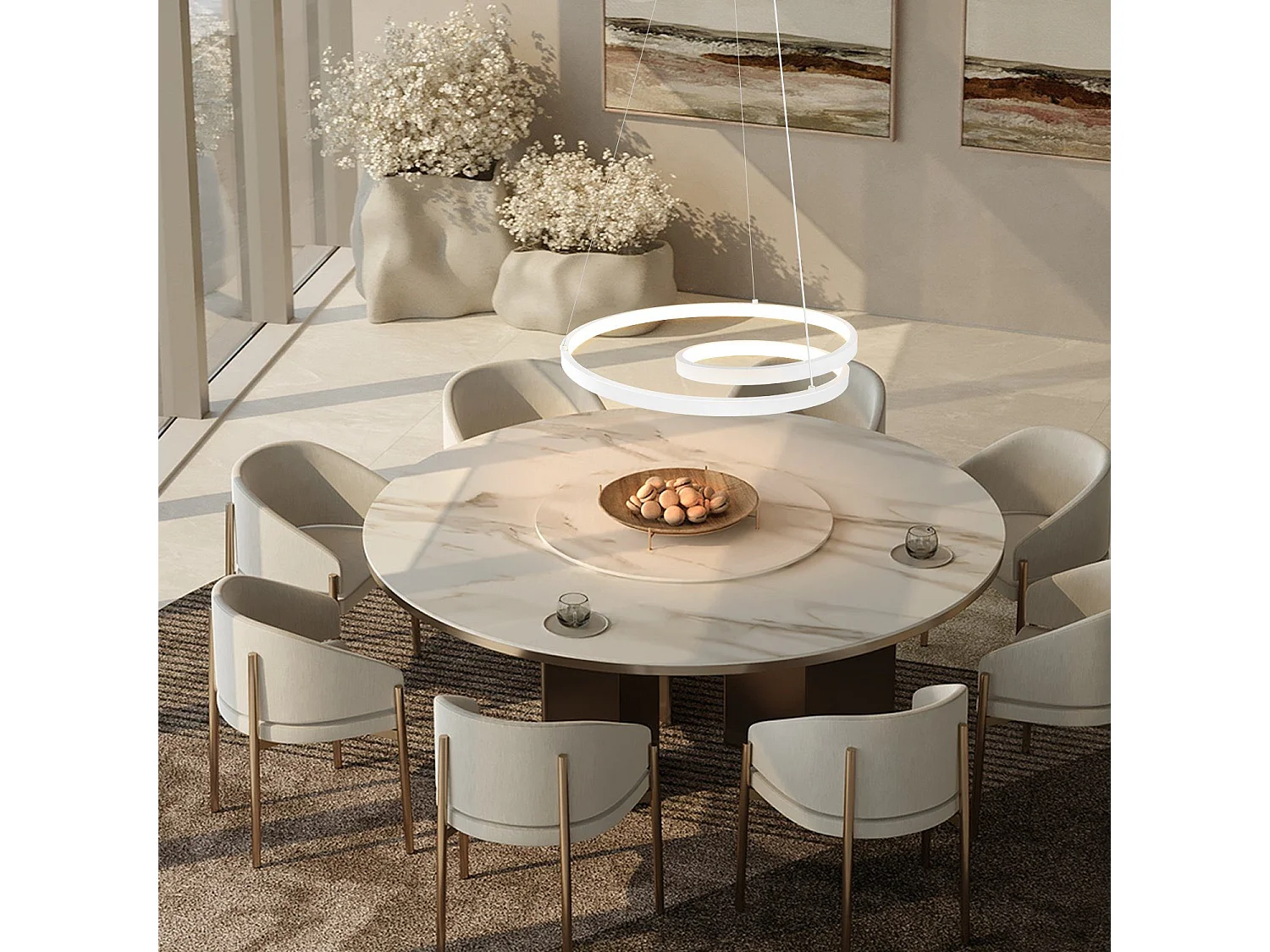 NETTLIFE Moderne LED-Pendelleuchte, Eisen, 34 W, Weiß, Durchmesser 40 cm, dimmbar. Ein kreatives Design für Wohnzimmer, Schlafzimmer, Küche, Esszimmer