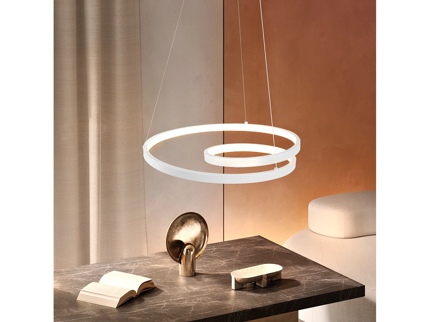 NETTLIFE Moderne LED-Pendelleuchte, Eisen, 34 W, Weiß, Durchmesser 40 cm, dimmbar. Ein kreatives Design für Wohnzimmer, Schlafzimmer, Küche, Esszimmer