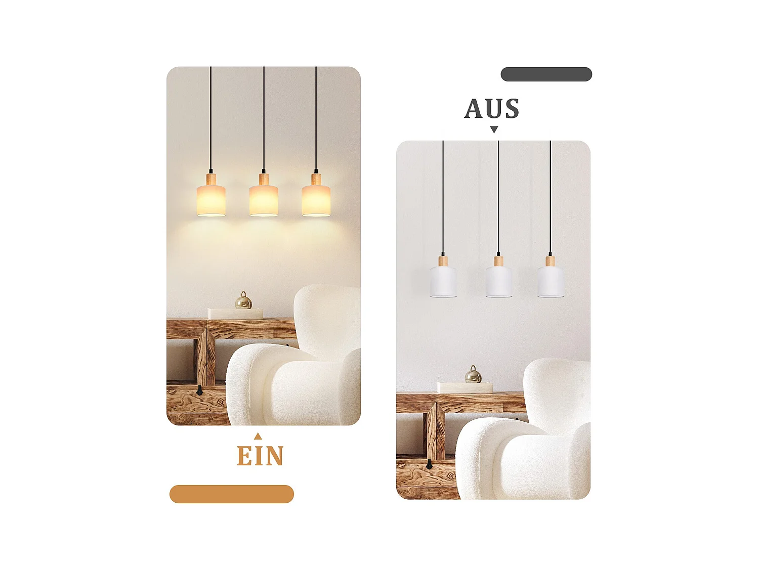 NETTLIFE Suspension bois blanc Diam.47 cm E14 vintage rustique abat-jour en tissu suspendu pour restaurant cuisine salon bureau