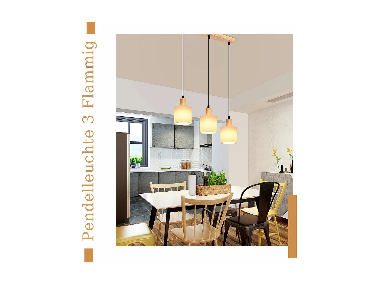 NETTLIFE Hanglamp - 3xE14 - hout Design - vintage eetkamerlamp - wit - stoffen kap = voor restaurant | keuken | woonkamer | studeerkamer