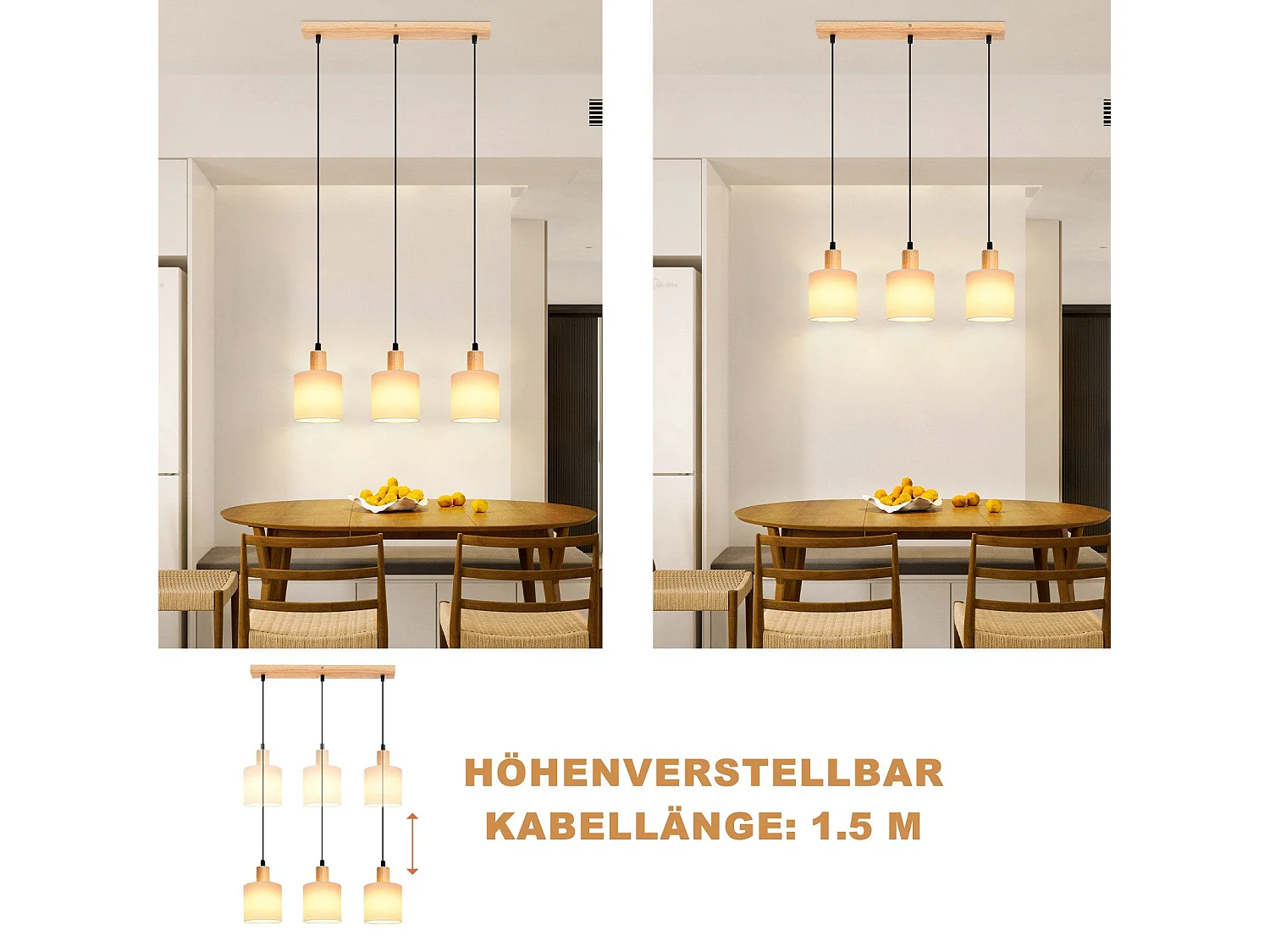 NETTLIFE Suspension bois blanc Diam.47 cm E14 vintage rustique abat-jour en tissu suspendu pour restaurant cuisine salon bureau