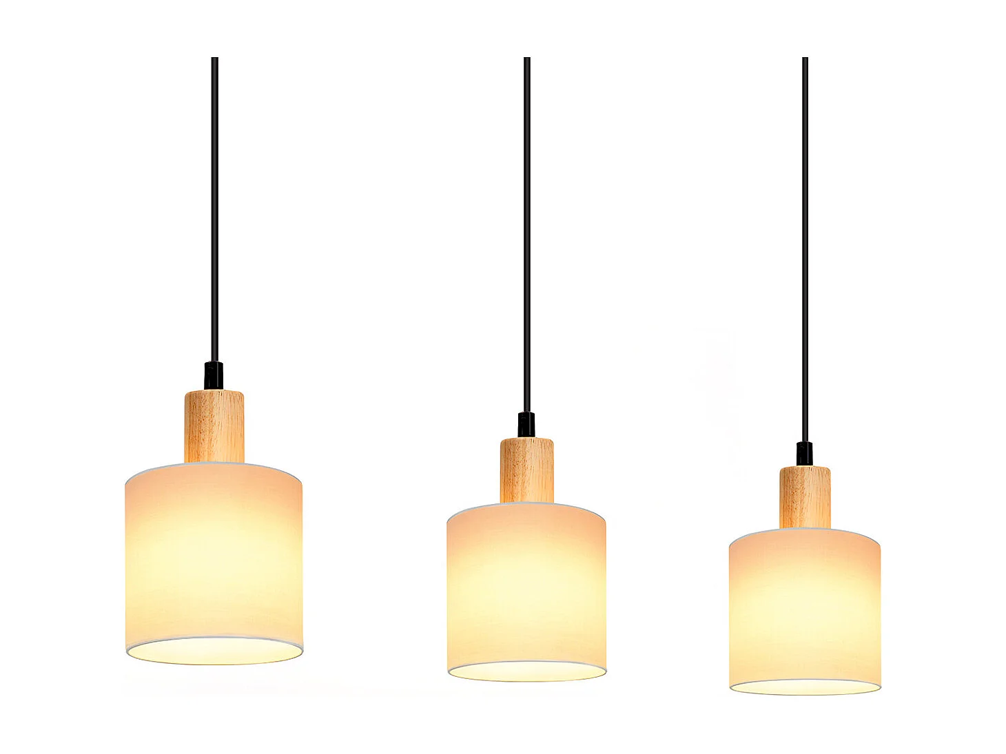 NETTLIFE Suspension bois blanc Diam.47 cm E14 vintage rustique abat-jour en tissu suspendu pour restaurant cuisine salon bureau