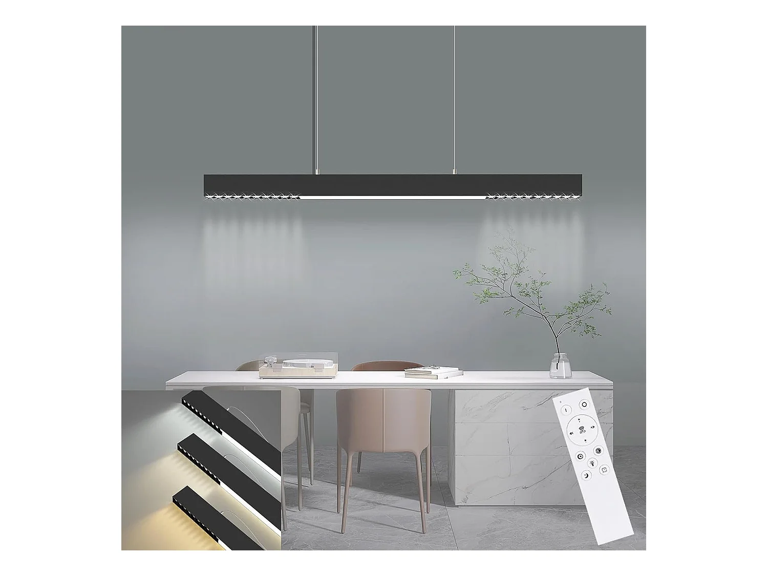 NETTLIFE LED Hanglamp - zwart - modern - 57W dimbaar met afstandsbediening - 107cm laapkamerlamp - voor woonkamer | eetkamer | kantoor