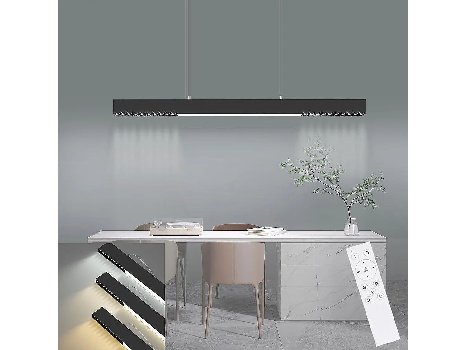 NETTLIFE Suspension LED Noir Diam.107CM Moderne 32W Dimmable Aluminium Hauteur Réglable avec Télécommande Long Linéaire pour Salle à Manger Bureau